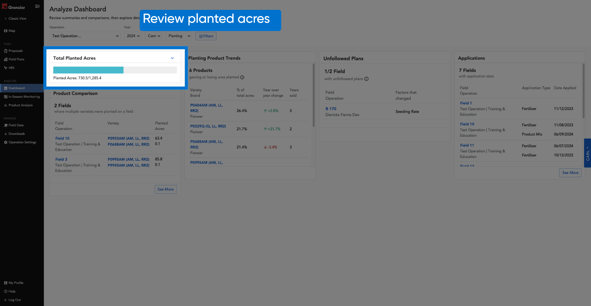 Review planted acres
