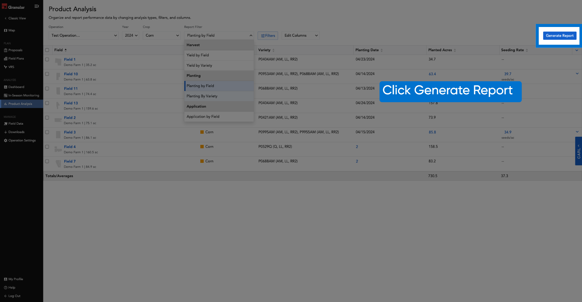 Click Generate Report