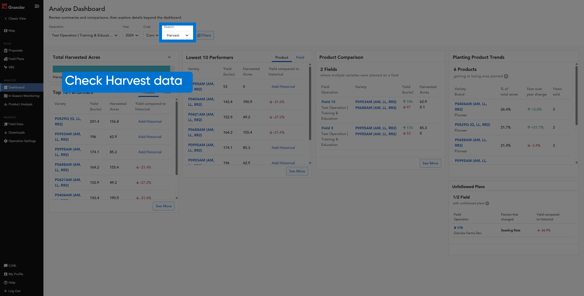 Check Harvest data