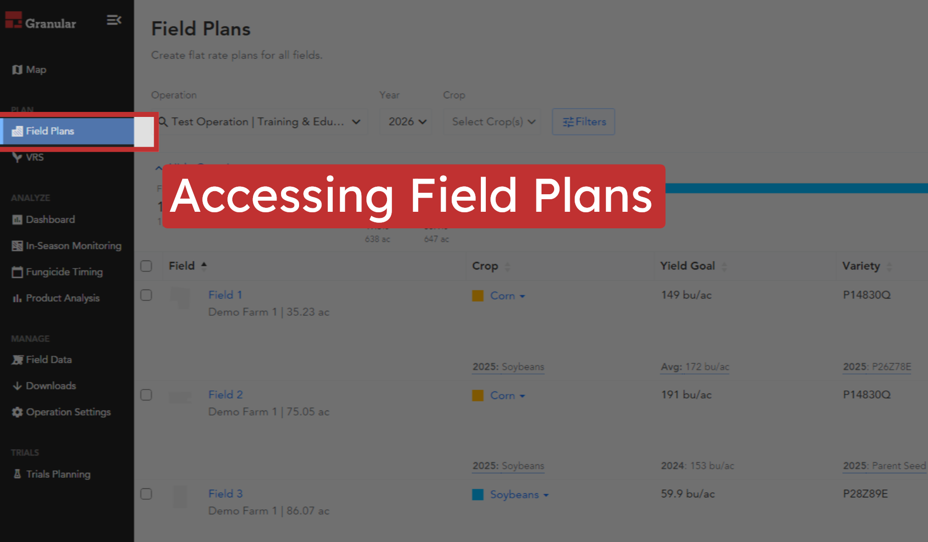 Accessing Field Plans