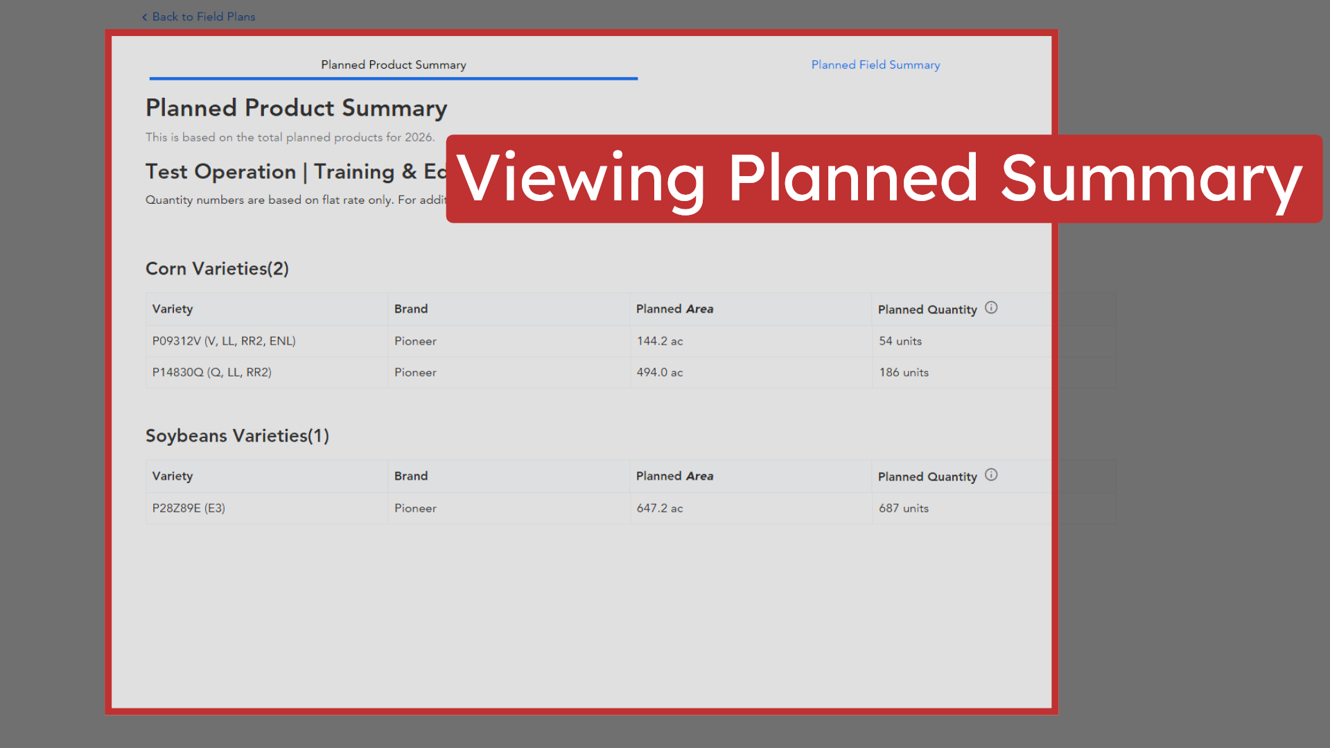 Viewing Planned Summary