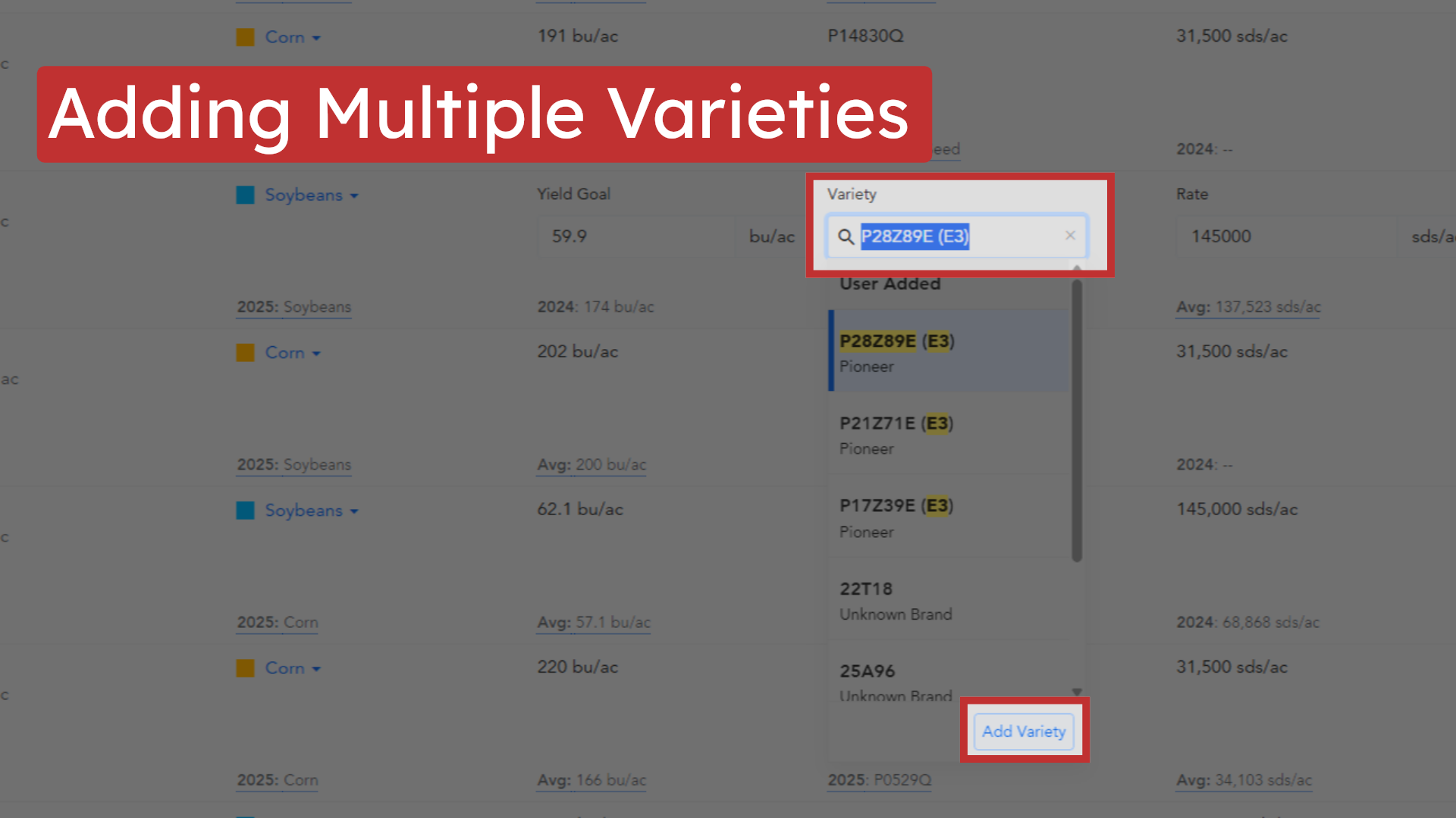 Adding Multiple Varieties