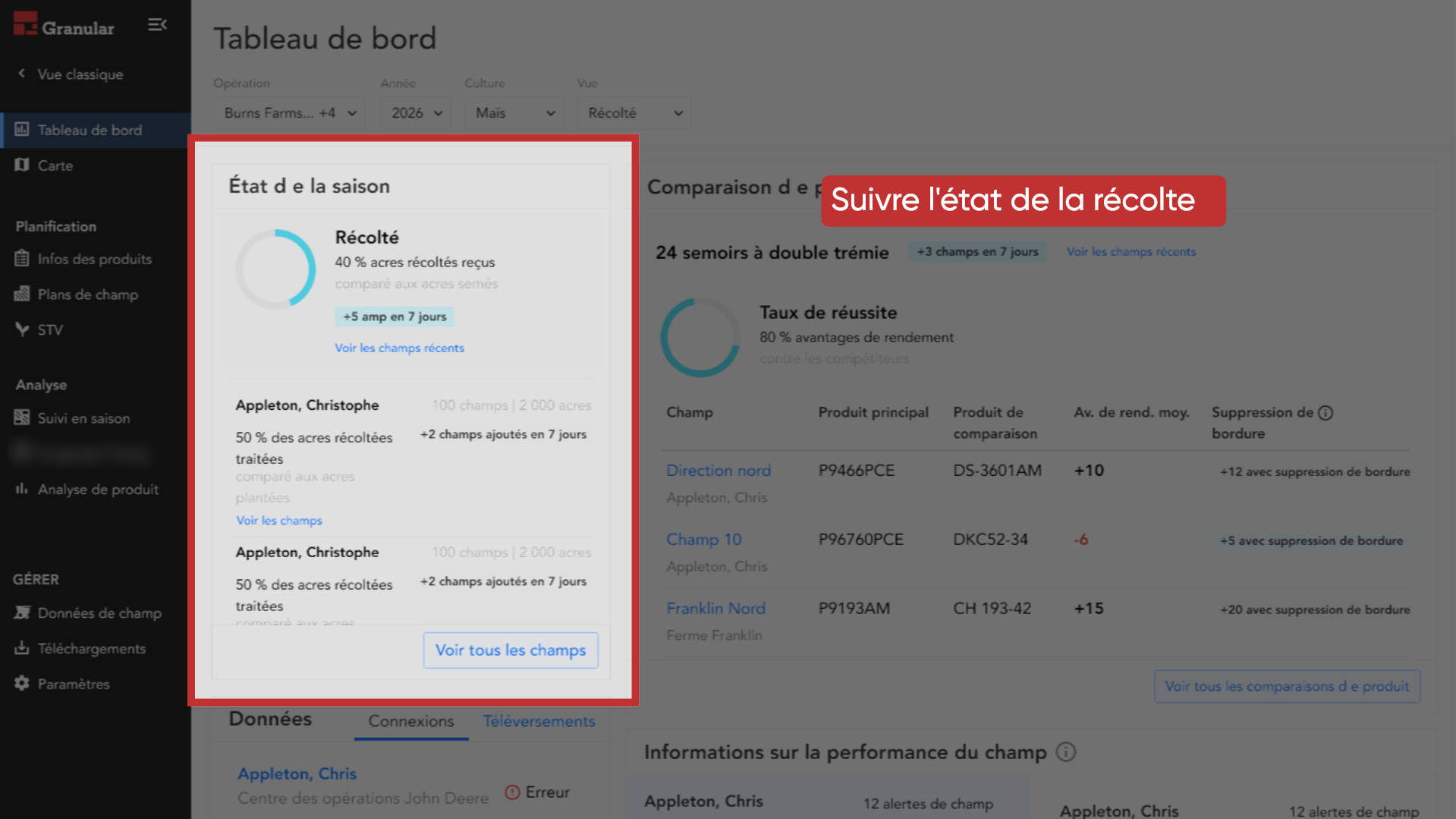 Suivre l'état de la récolte