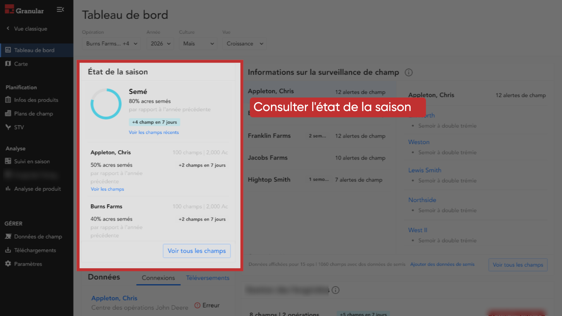 Consulter l'état de la saison