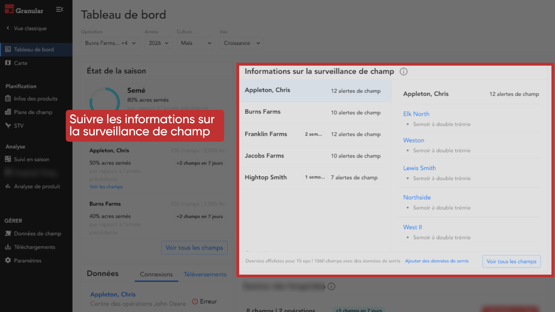 Suivre les informations sur la surveillance de champ
