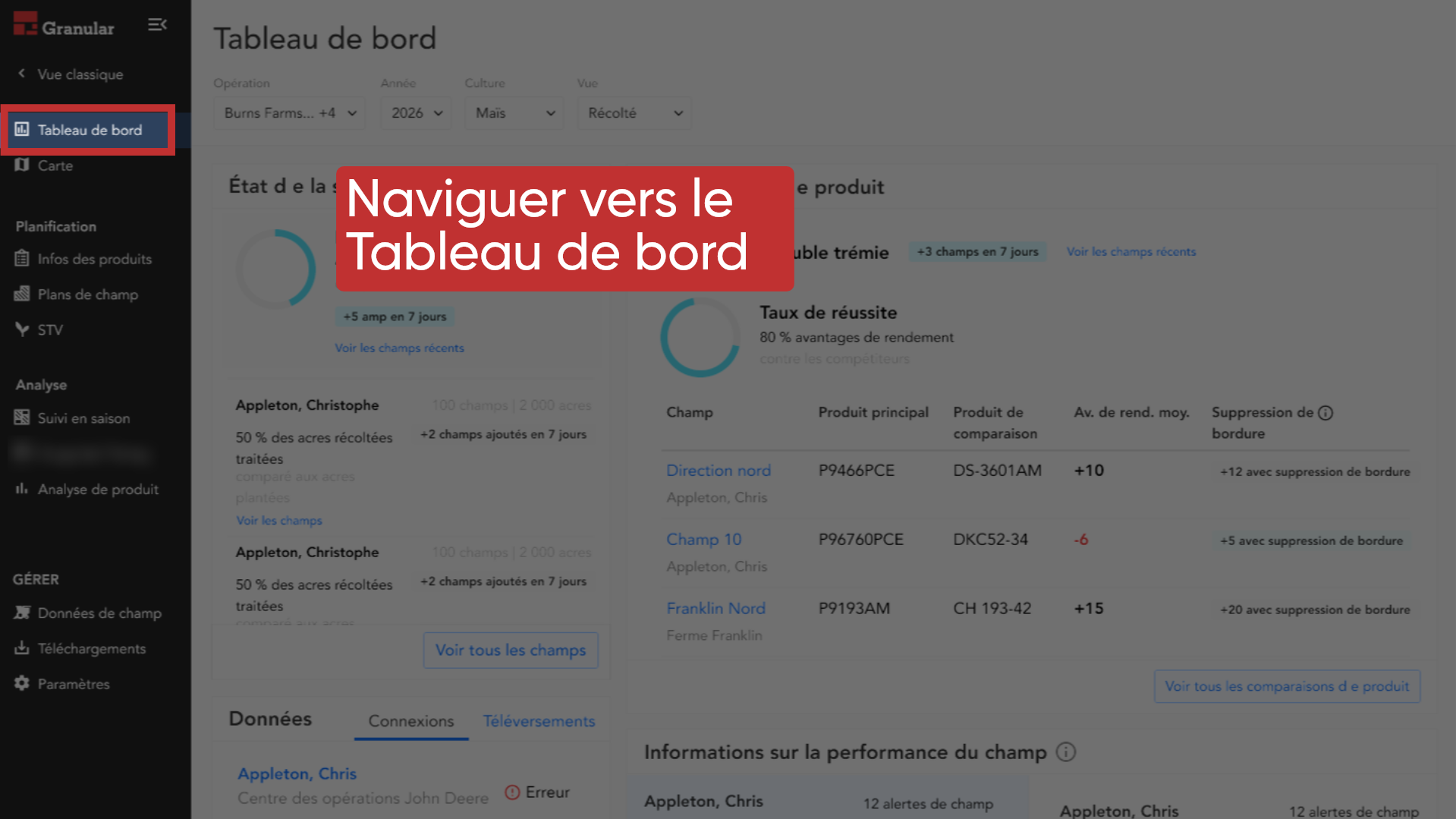 Naviguer vers le Tableau de bord