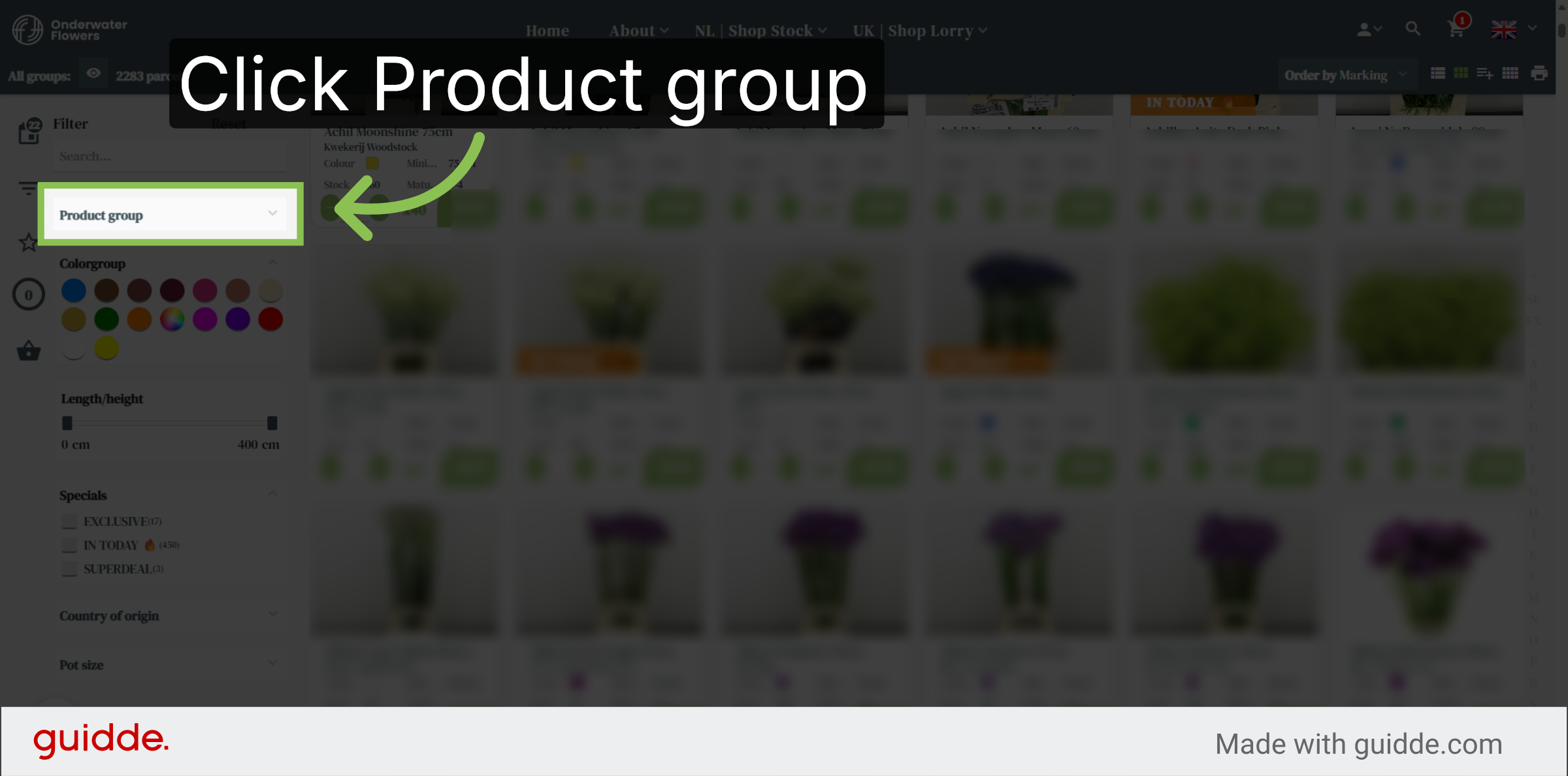 Open Product Group Filter