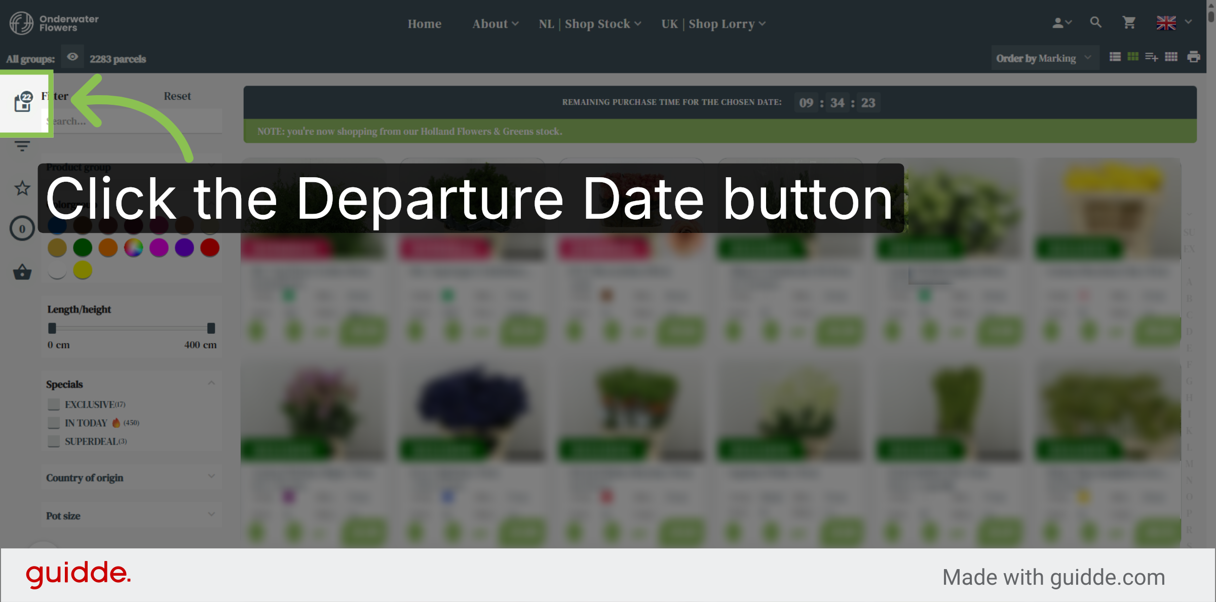 Select Departure Date Filter