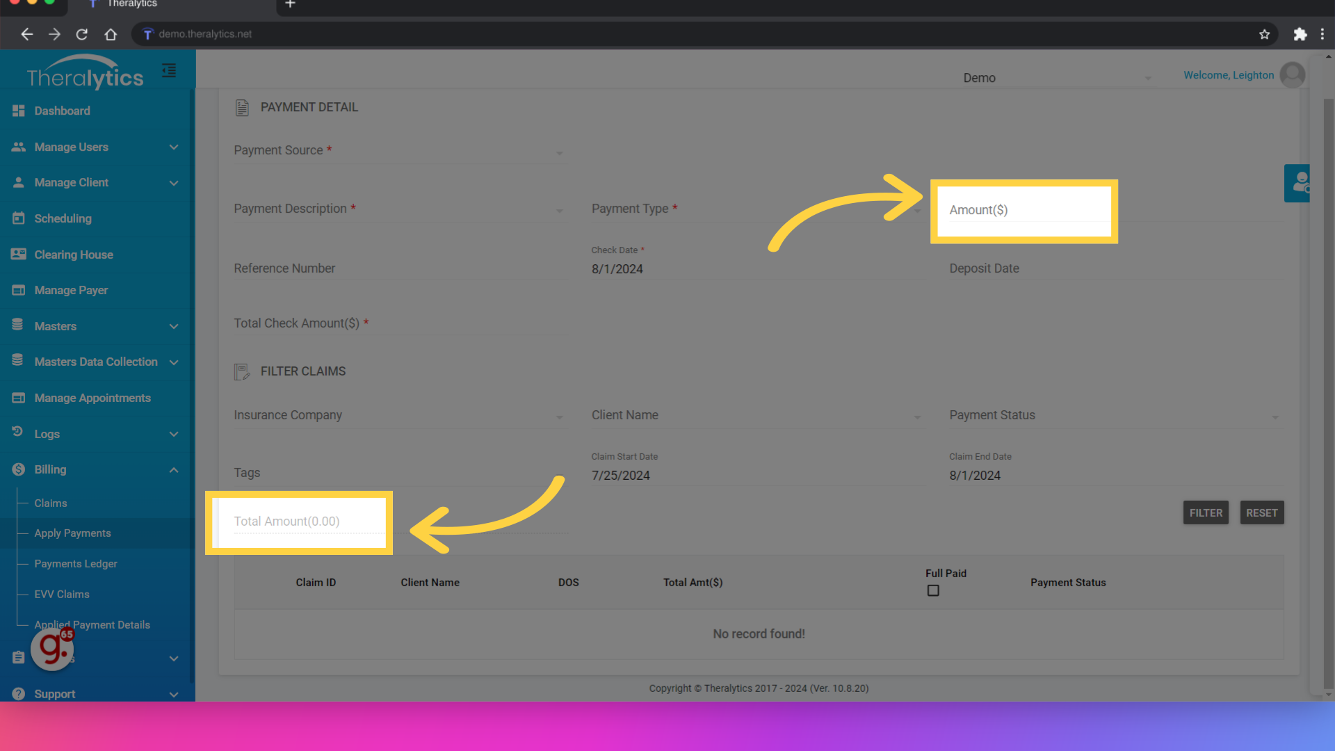 Make sure that the amount in these two areas matches before applying your payment.