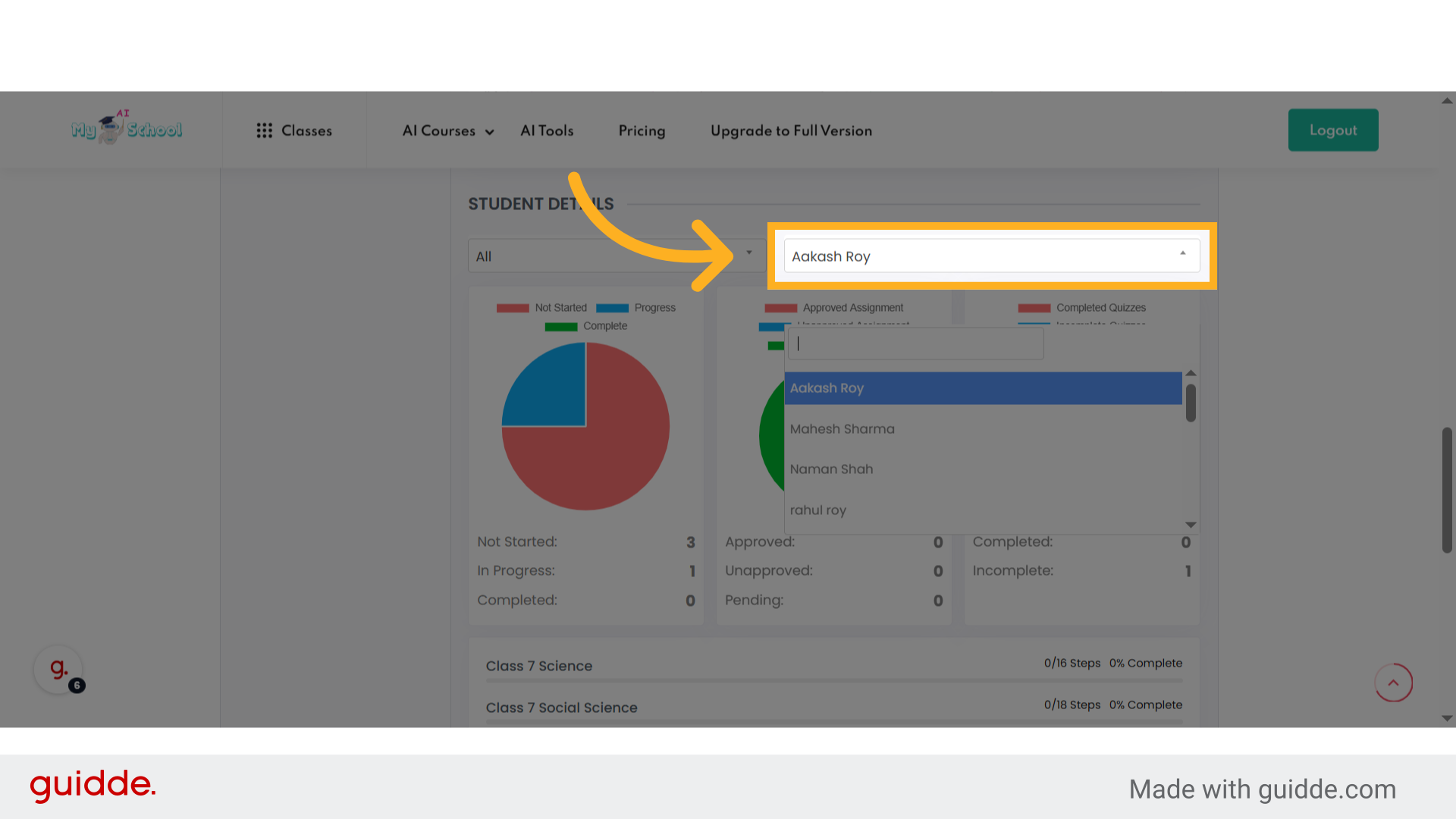 student wise status.