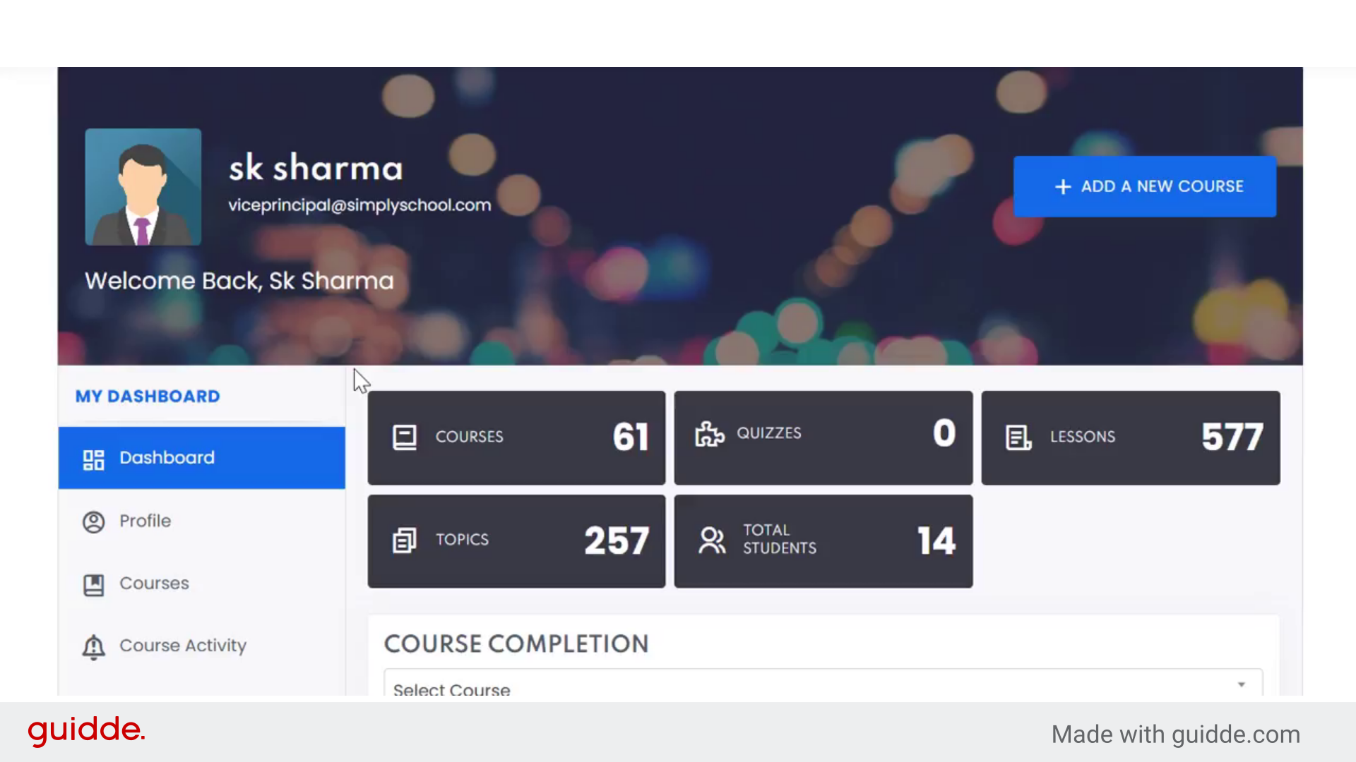 Overview of teacher dashboard