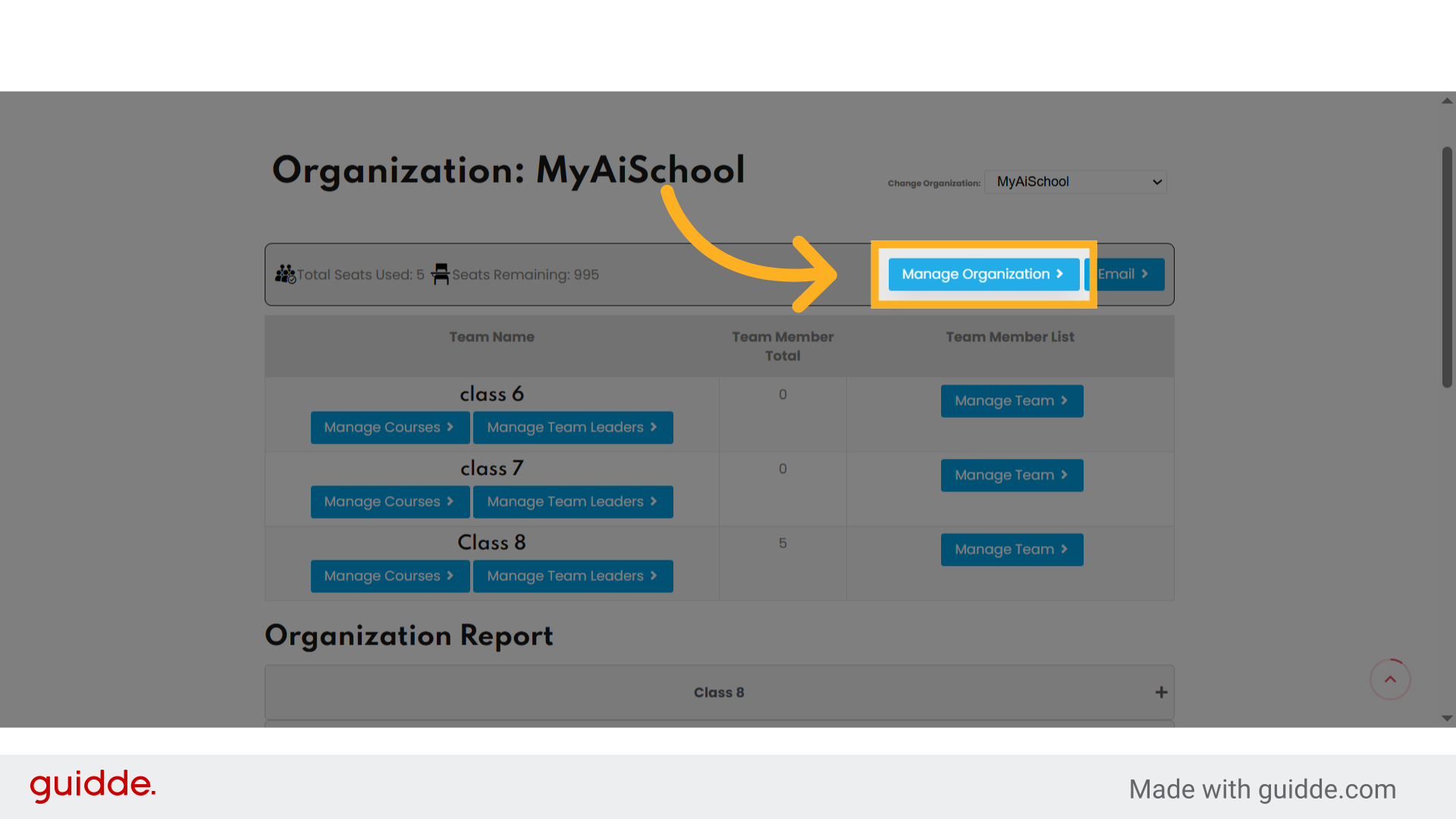 Click 'Manage Organization'
