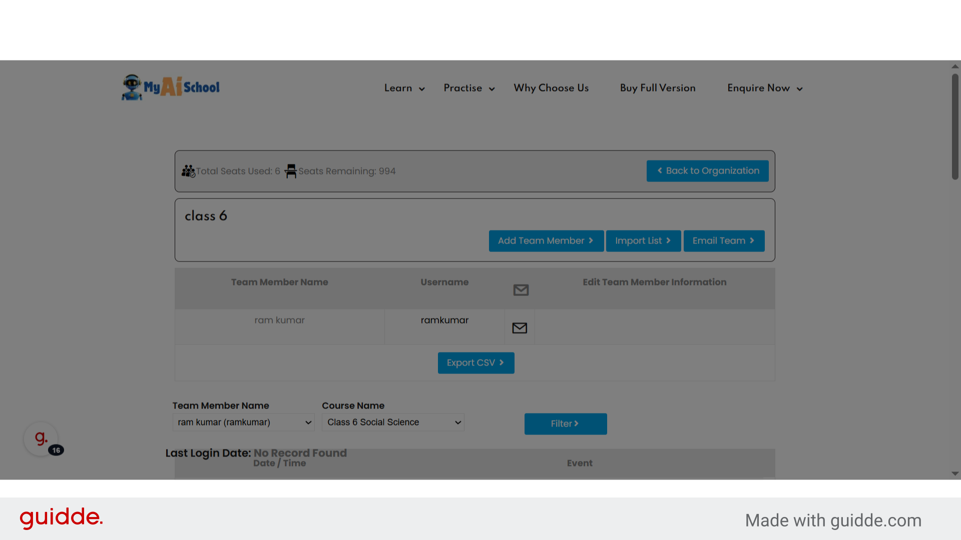 Team Management Page