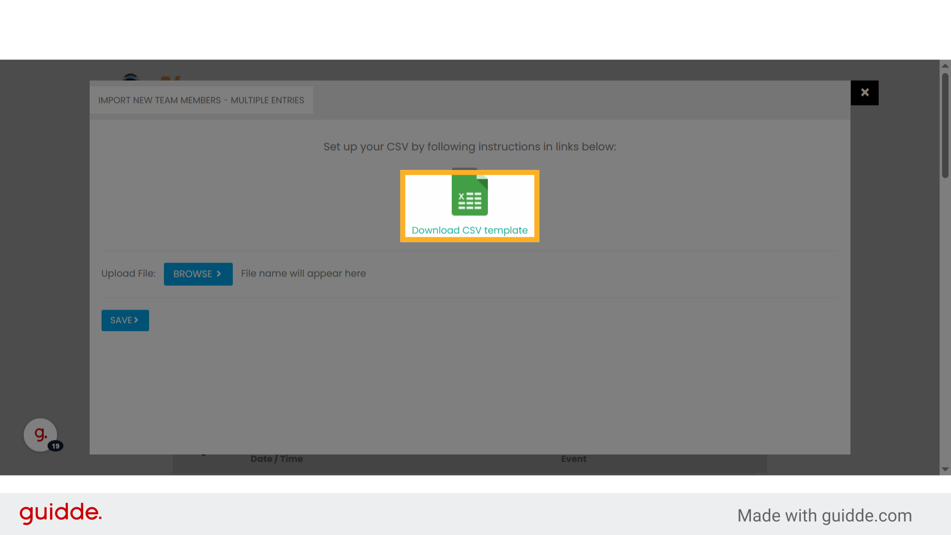 Click 'Download CSV template'