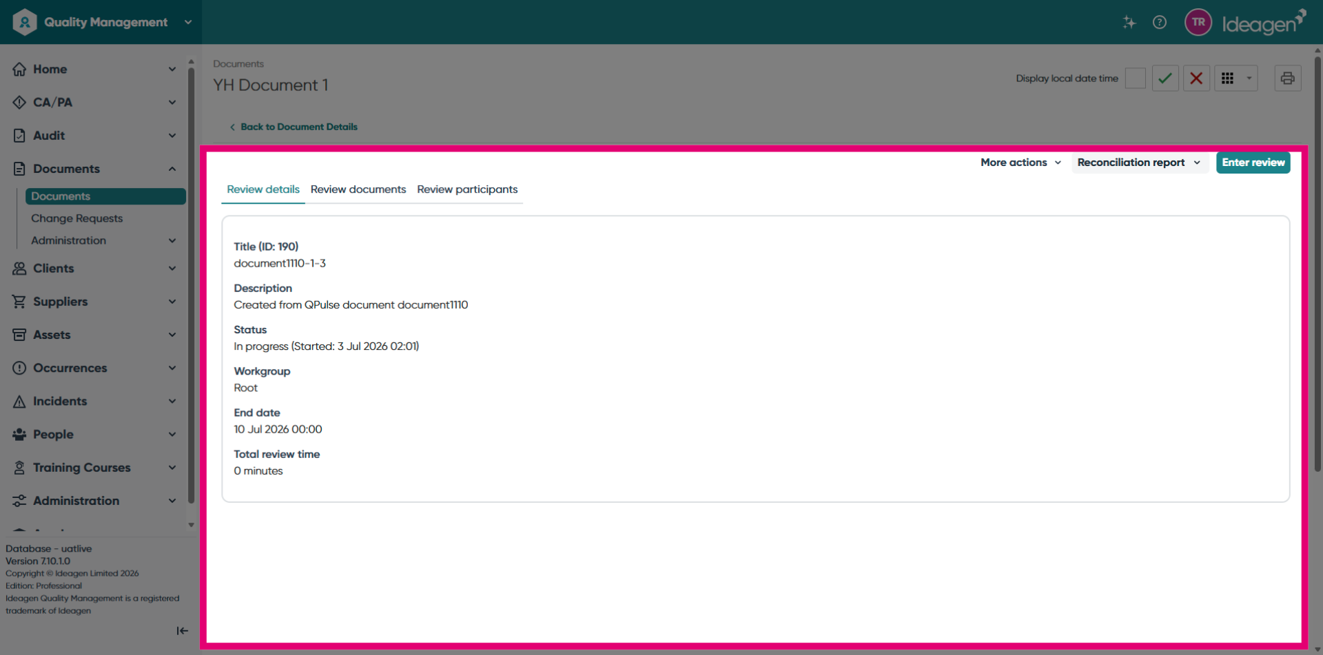 Review Control Panel