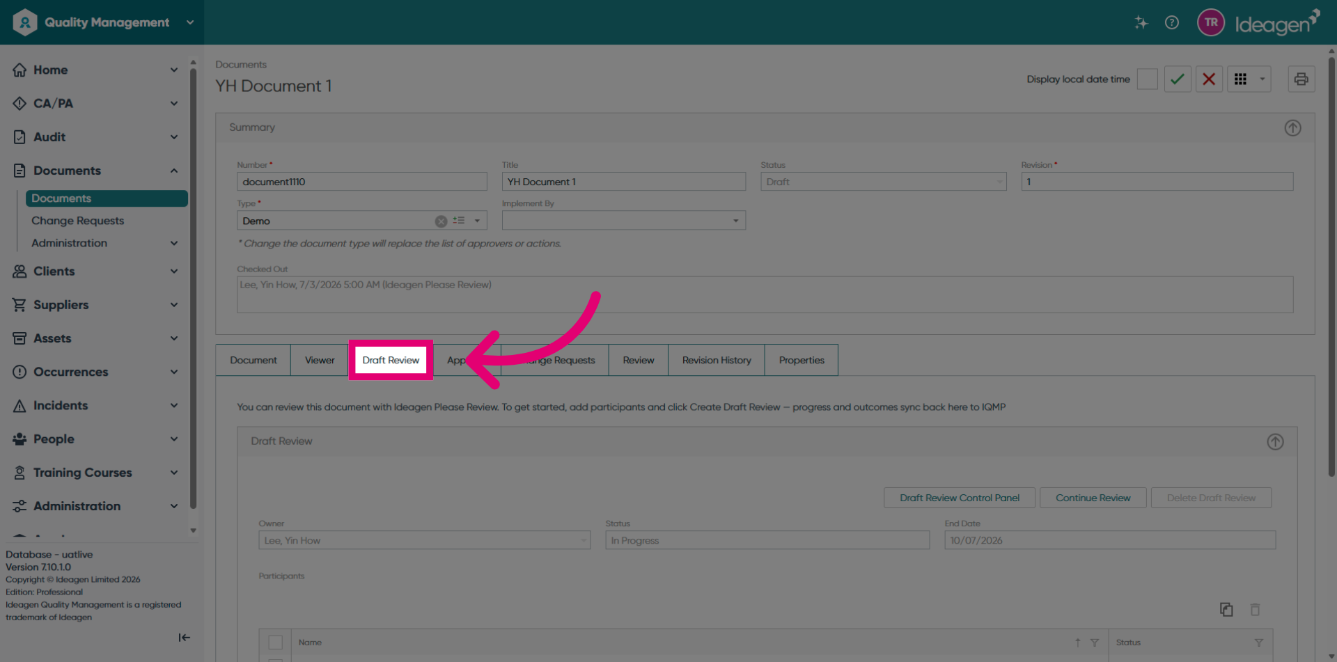 Access Draft Review Tab