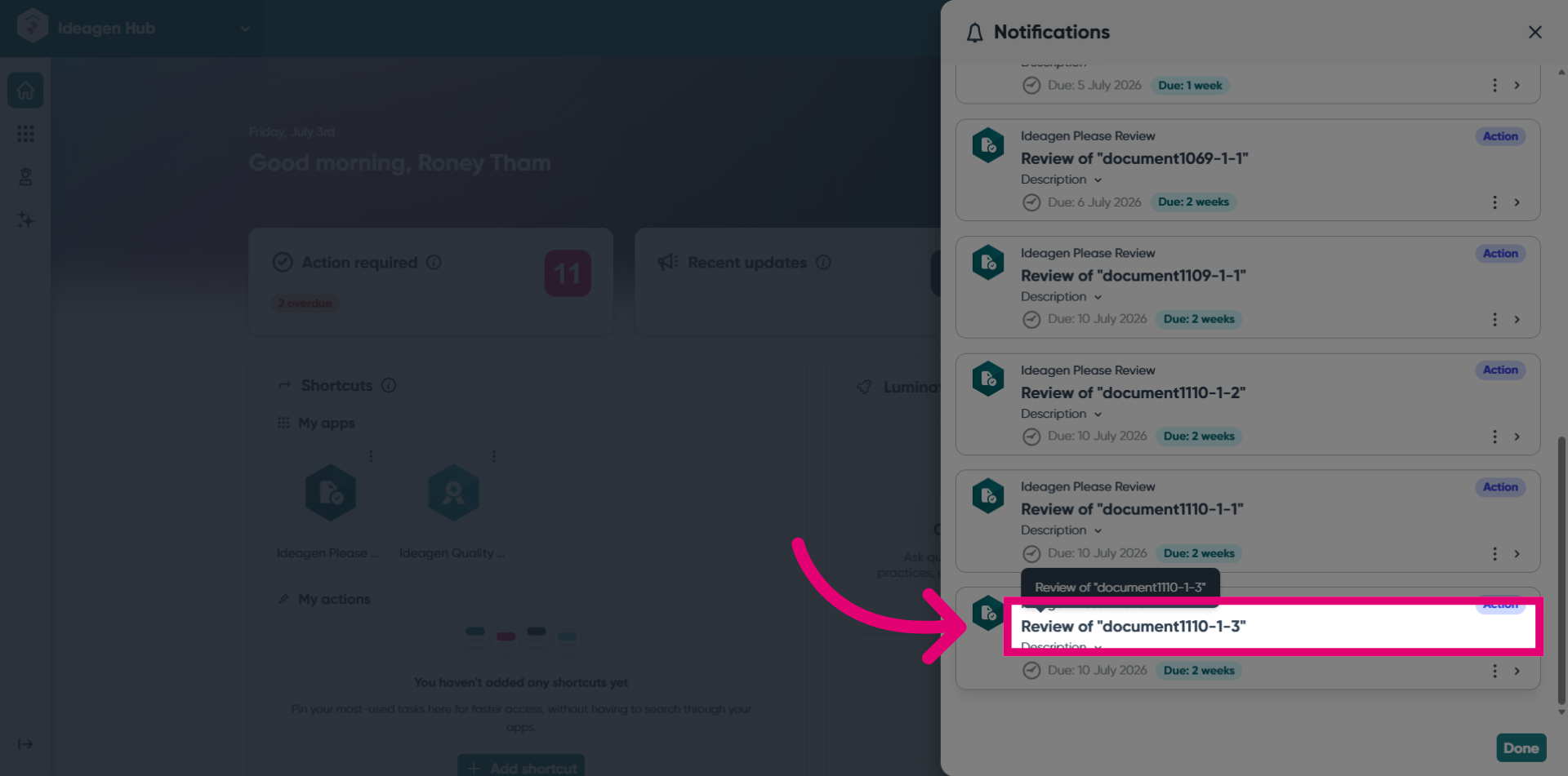 Click the Hub Notification