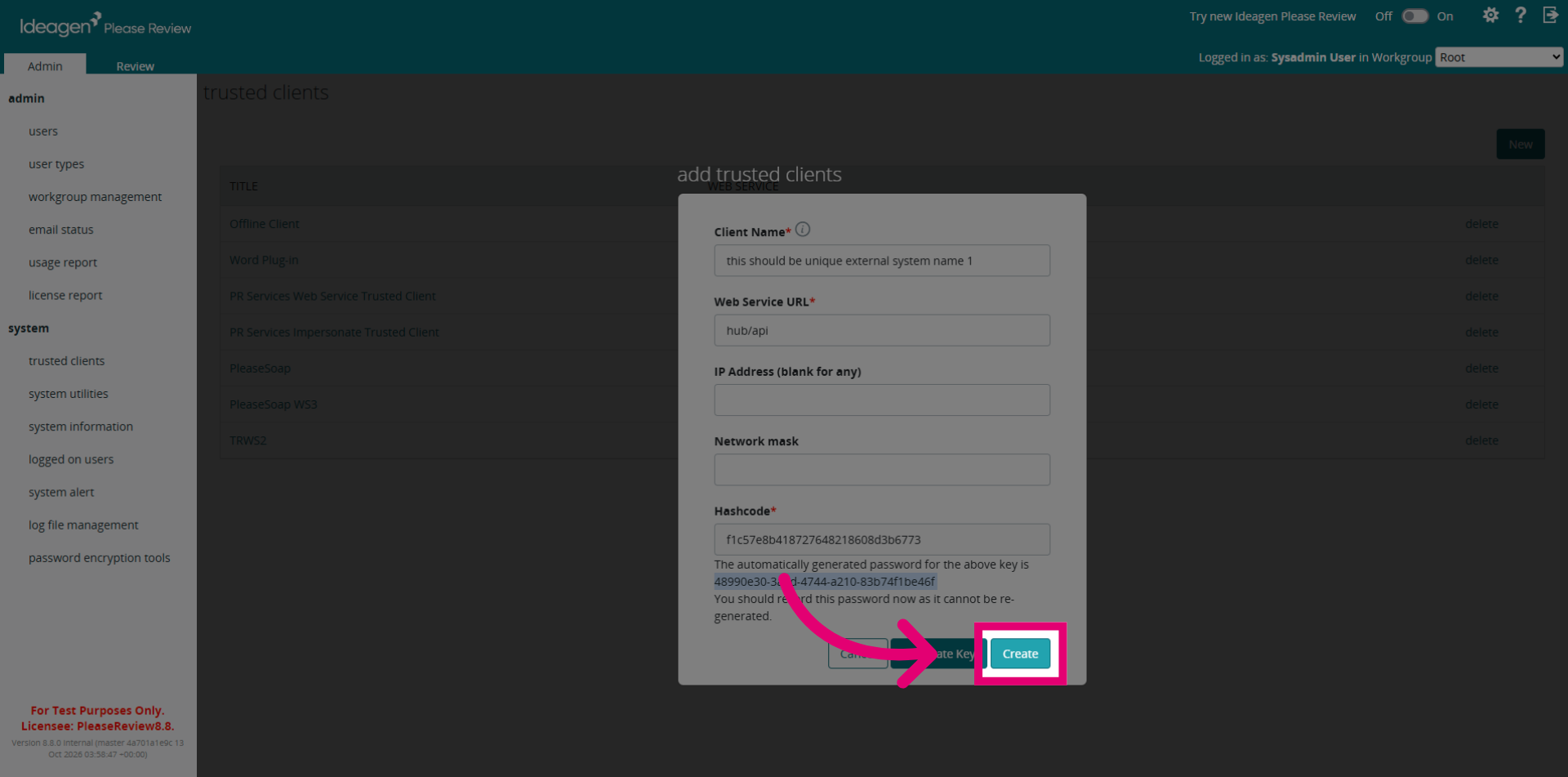 Create Trusted Client Entry