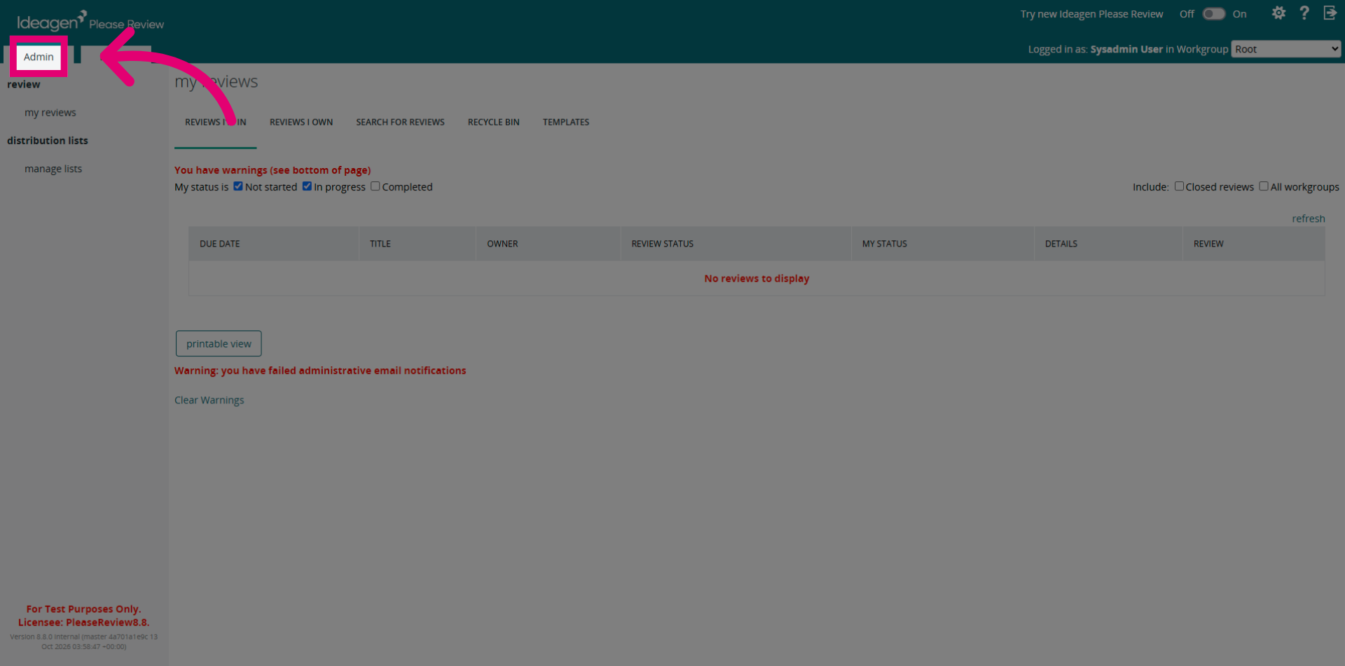 Access Admin Section