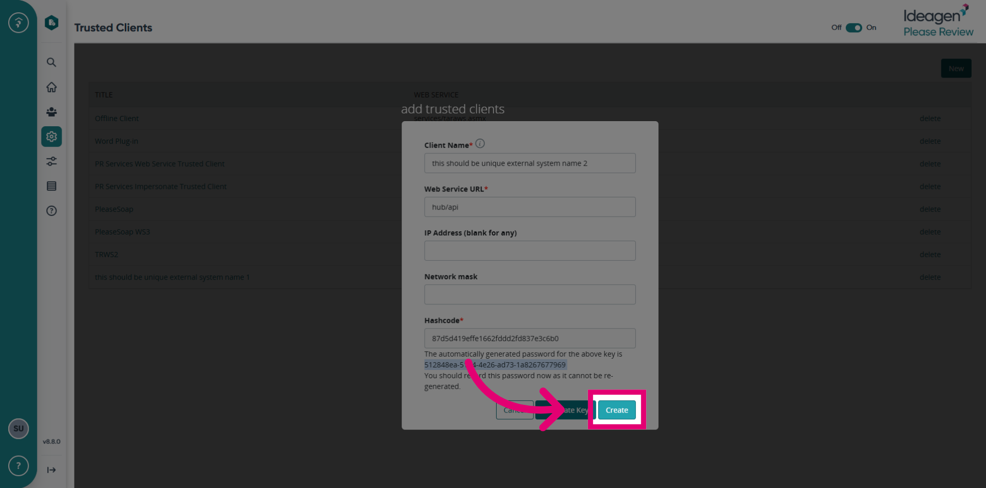 Create Trusted Client Entry