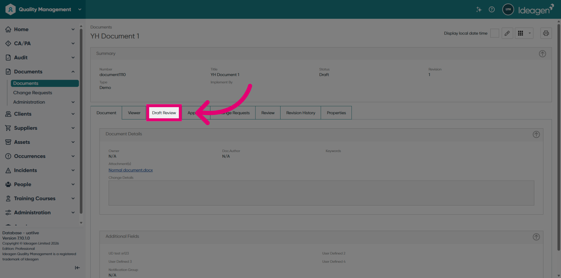 Select Draft Review Option