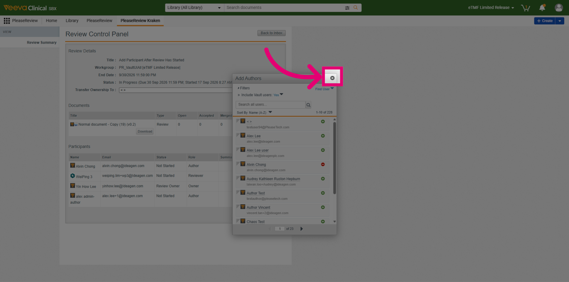 Close Add Participant Dialog