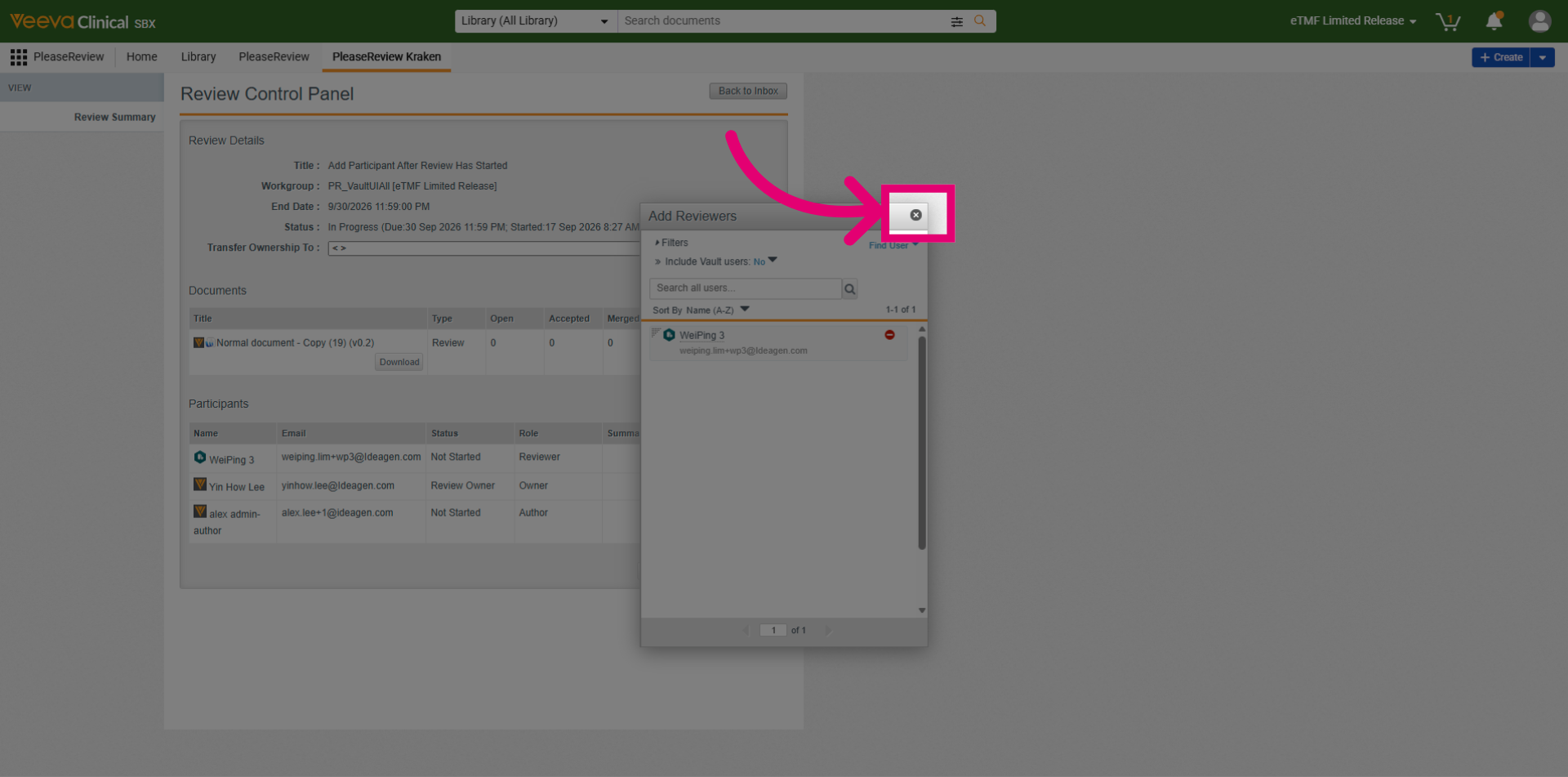 Close Add Participant Dialog