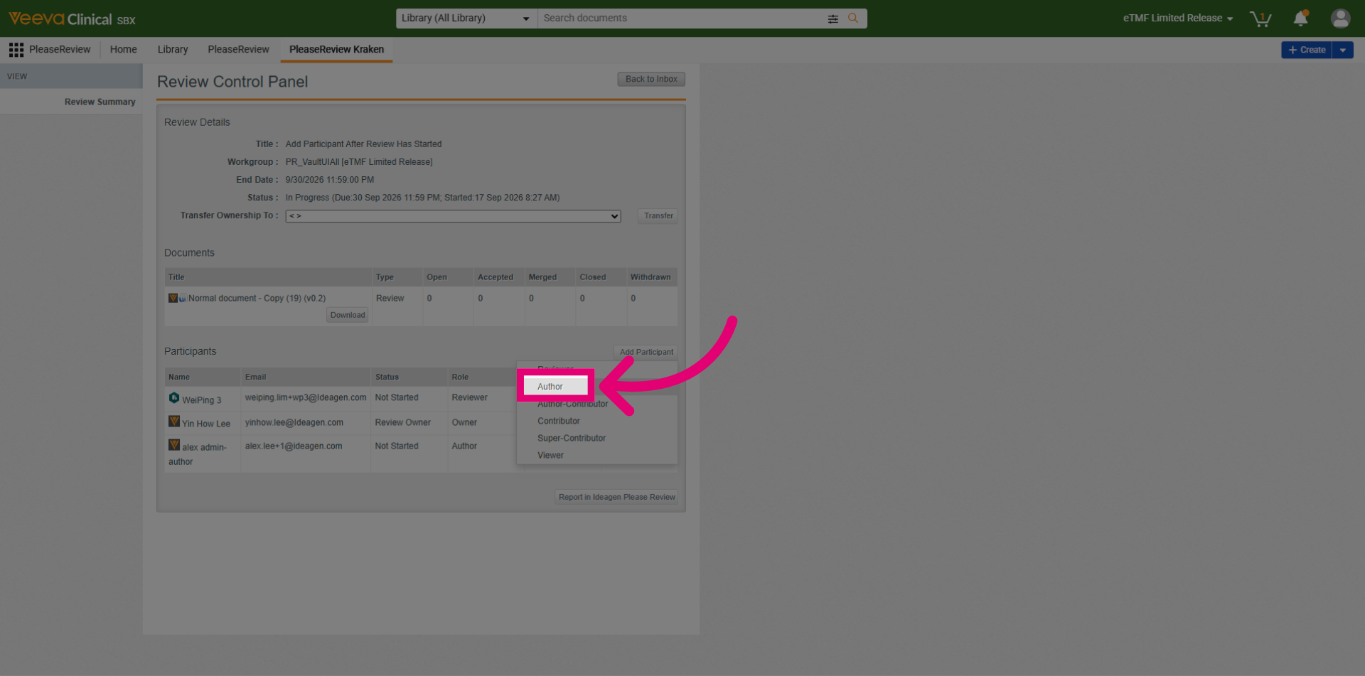 Select Author Role