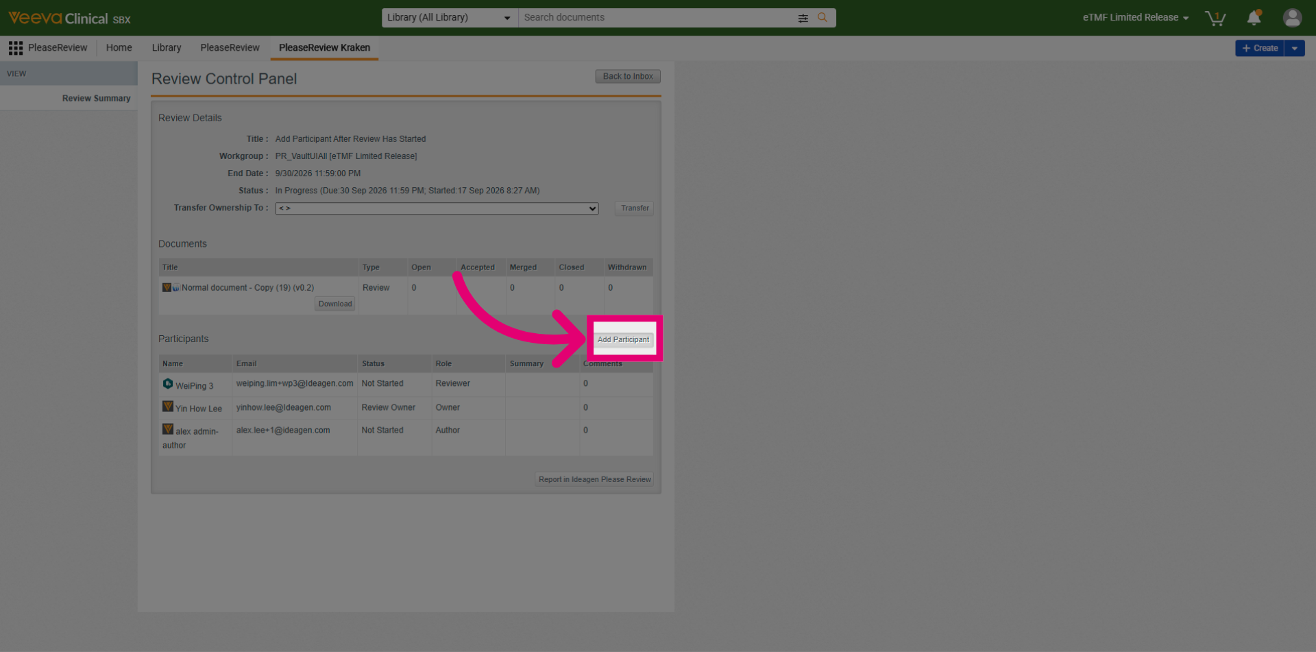 Open Add Participant Dialog