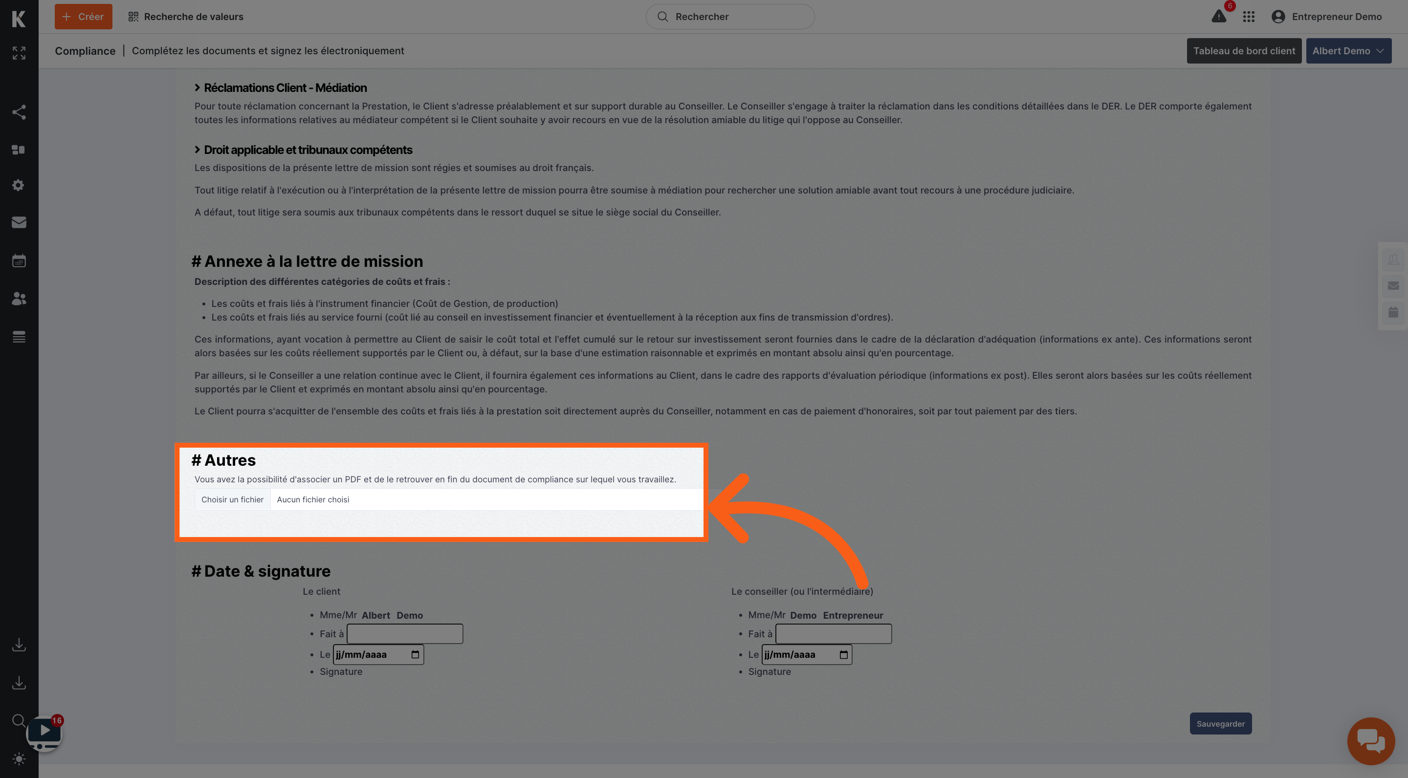 Possibilité d'insérer un document annexe sous format pdf