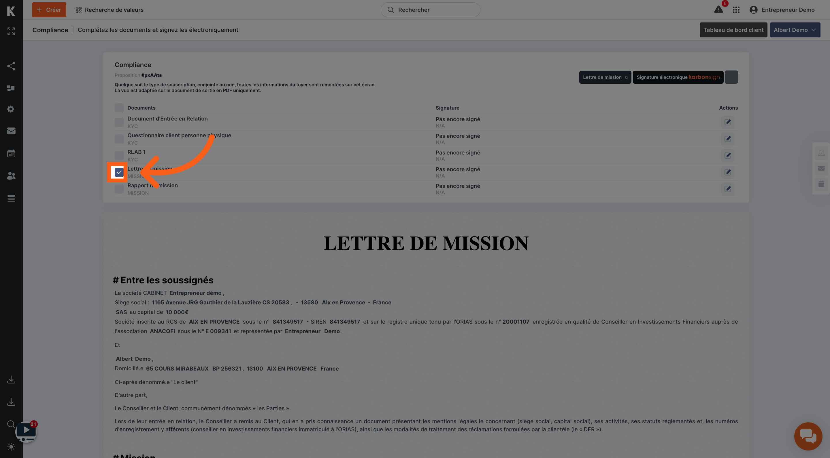 Sélectionnez le document LM