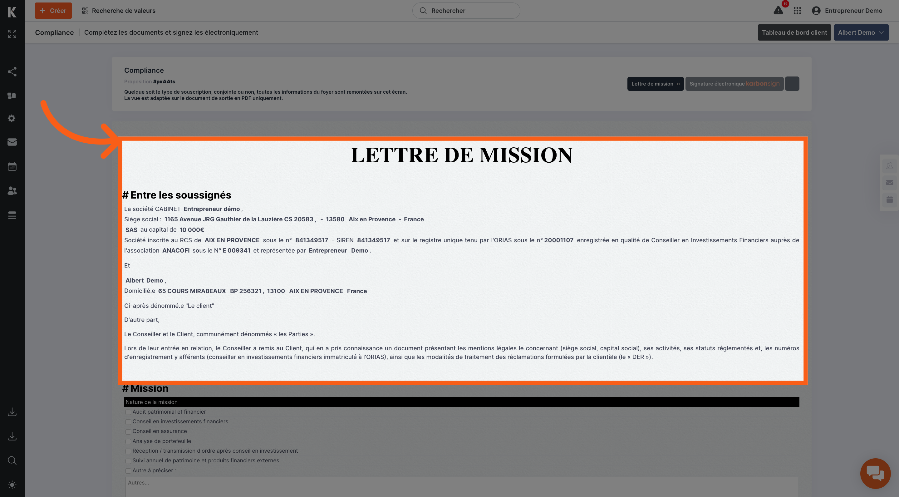 Document compliance Lettre de mission