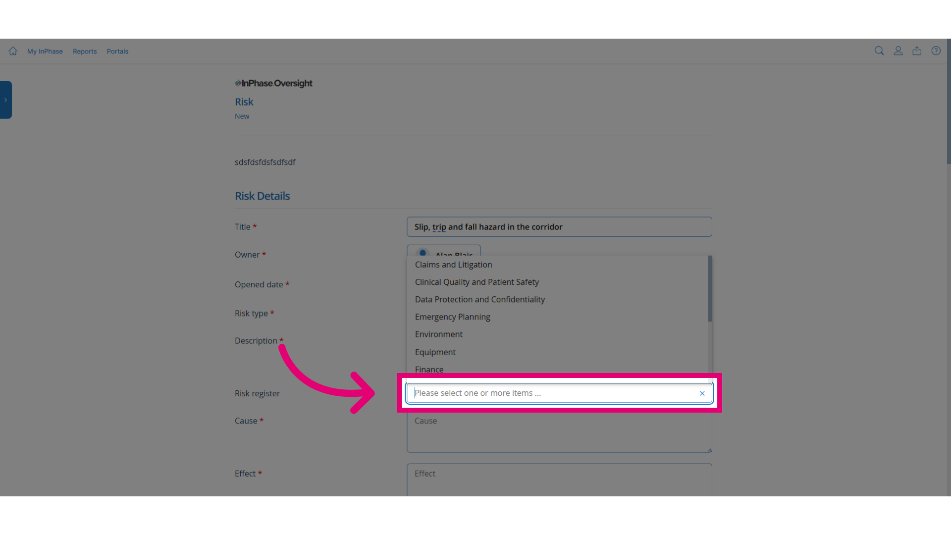 Click 'Risk register'