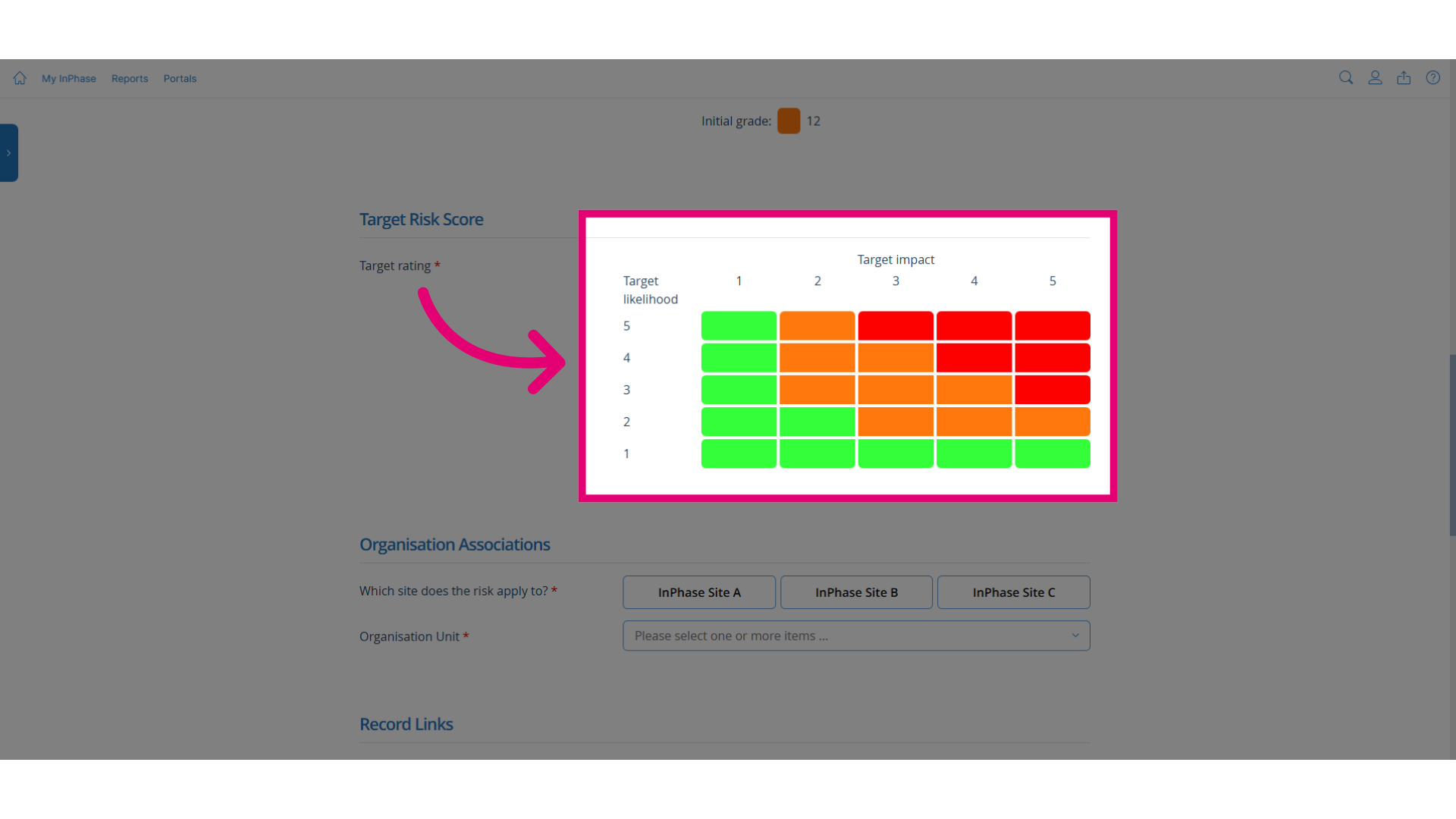 Click the relevant point in the target matrix