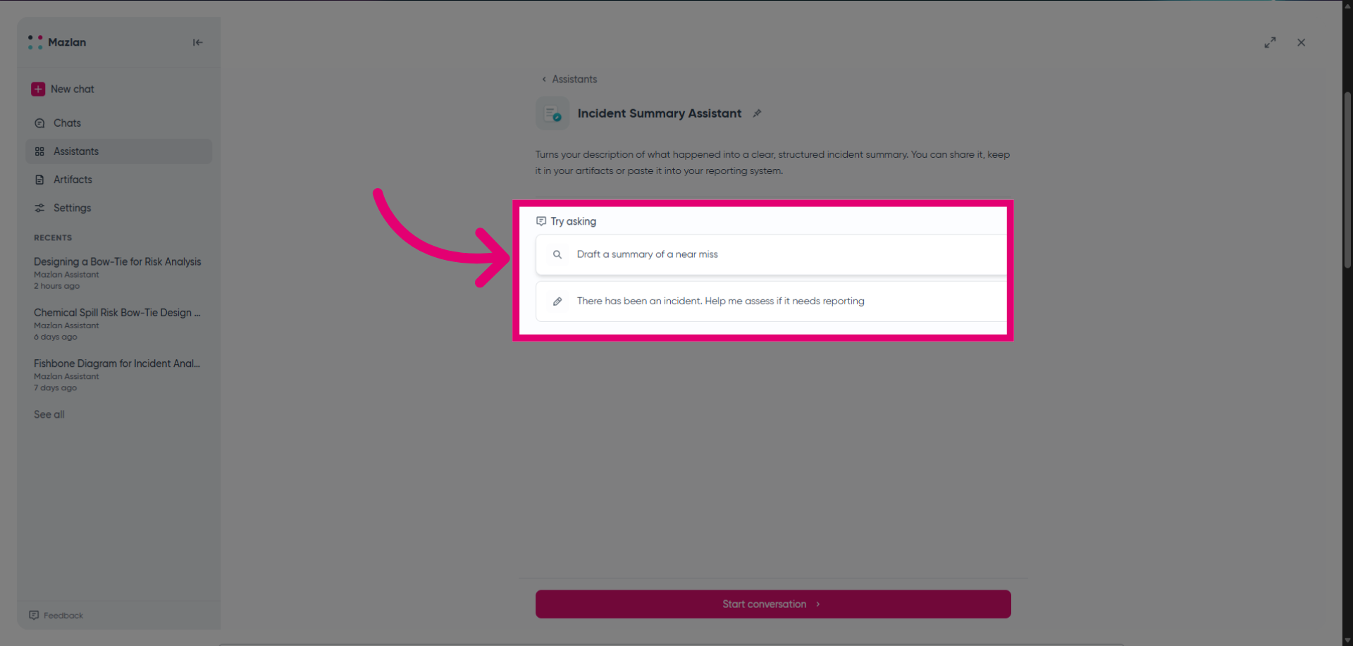 Start Drafting Near Miss Summary