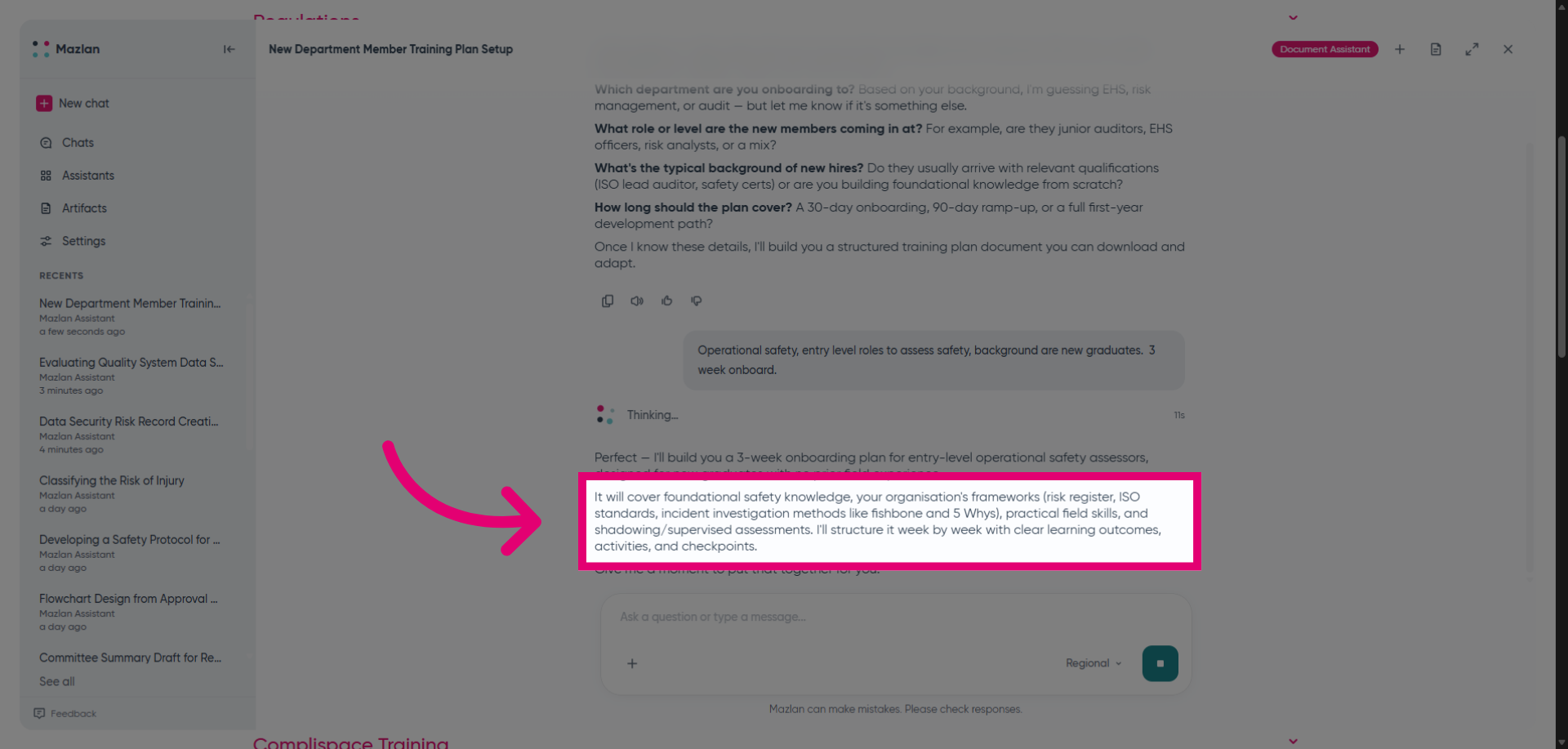 Review Training Plan Summary