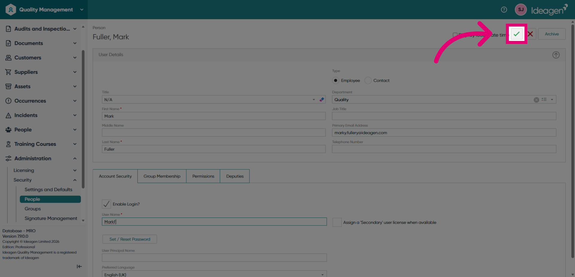 Save Username Changes