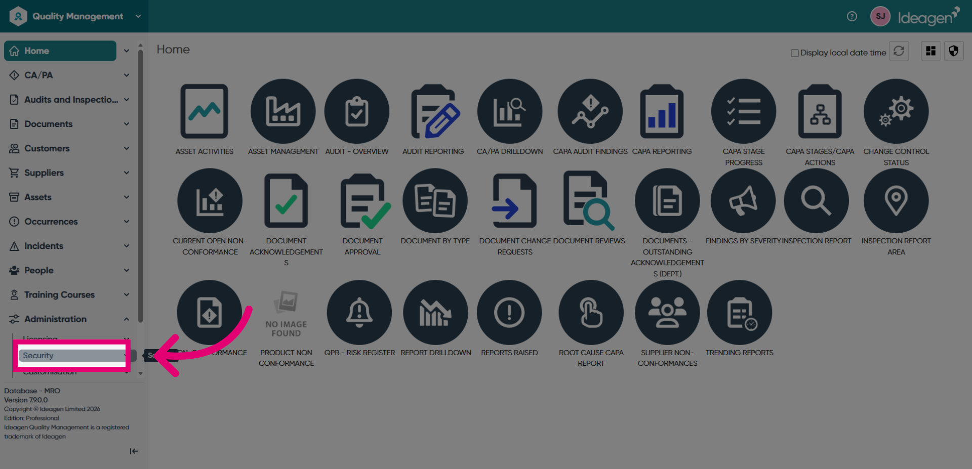 Open Security Settings