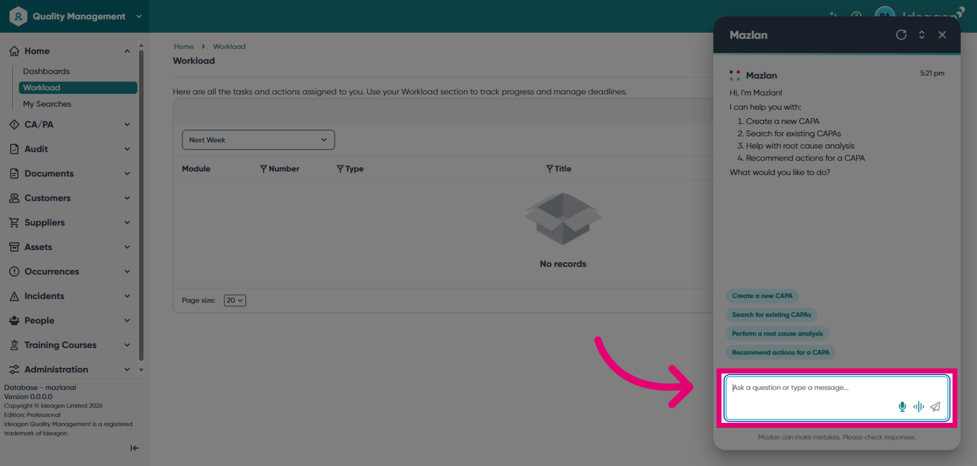 Open Message Input Field