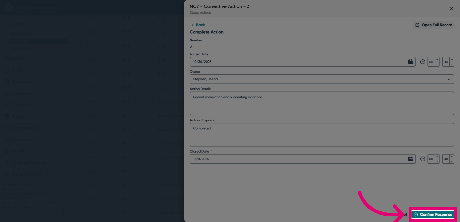 Confirm Action Response