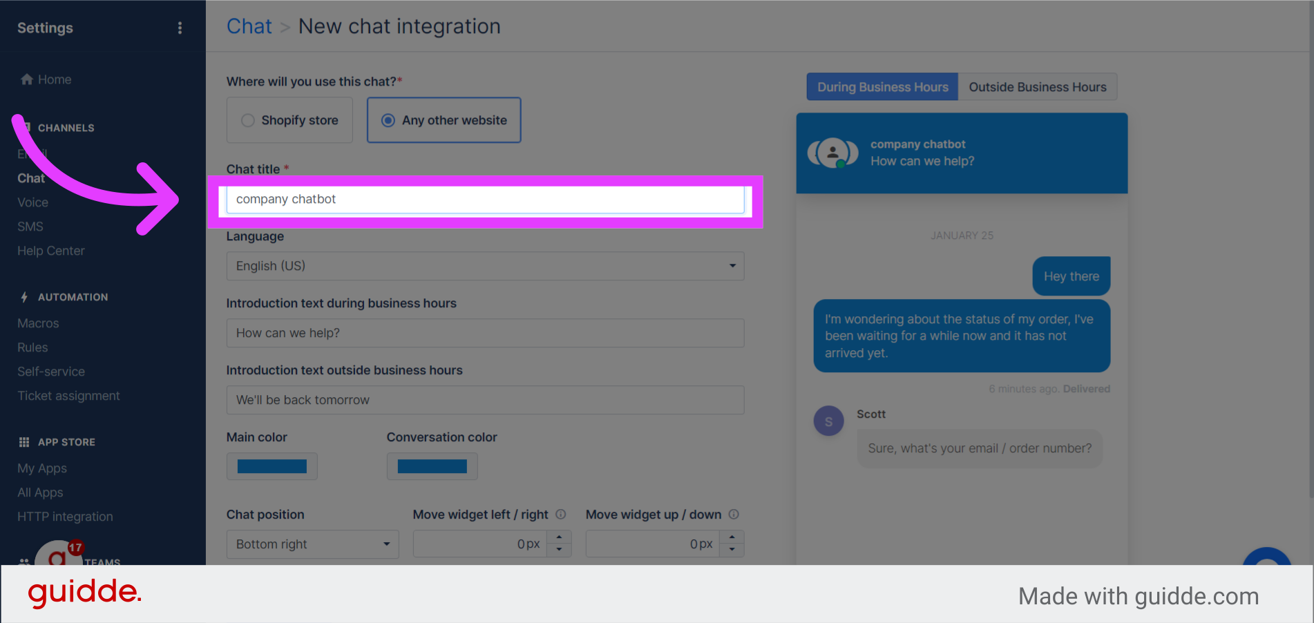 How to add chat to website on gorgias guidde gallery