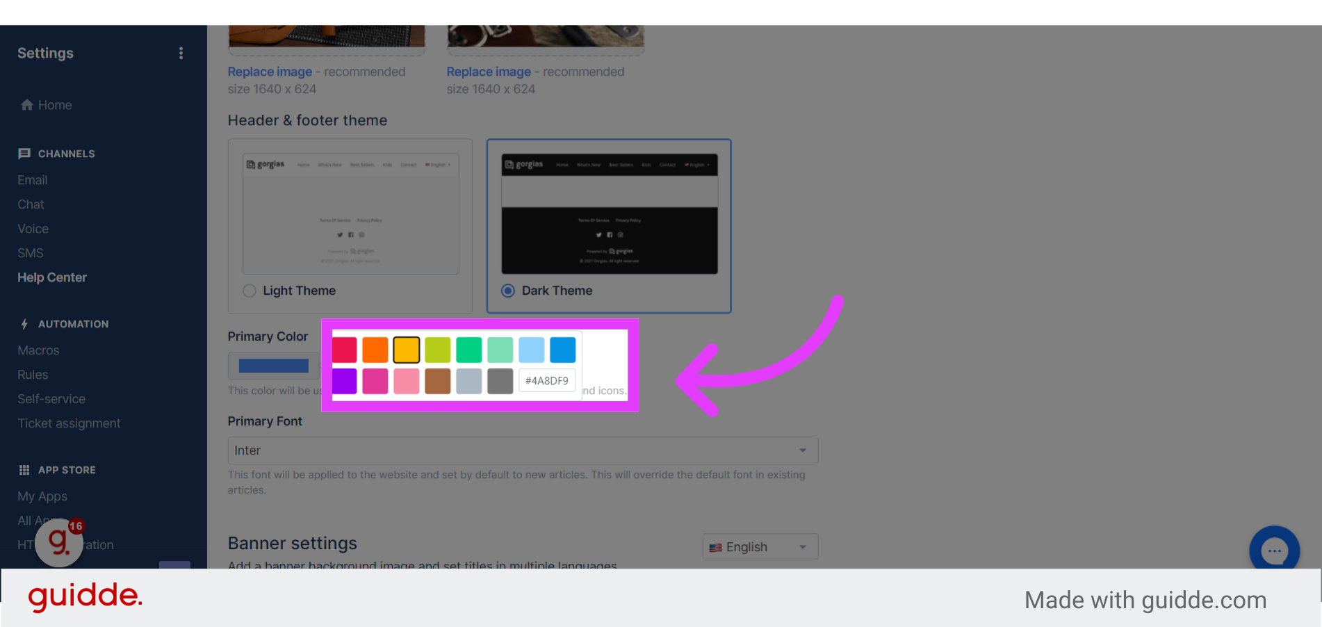 How to customize appearance of help center on Gorgias - Guidde | Gallery