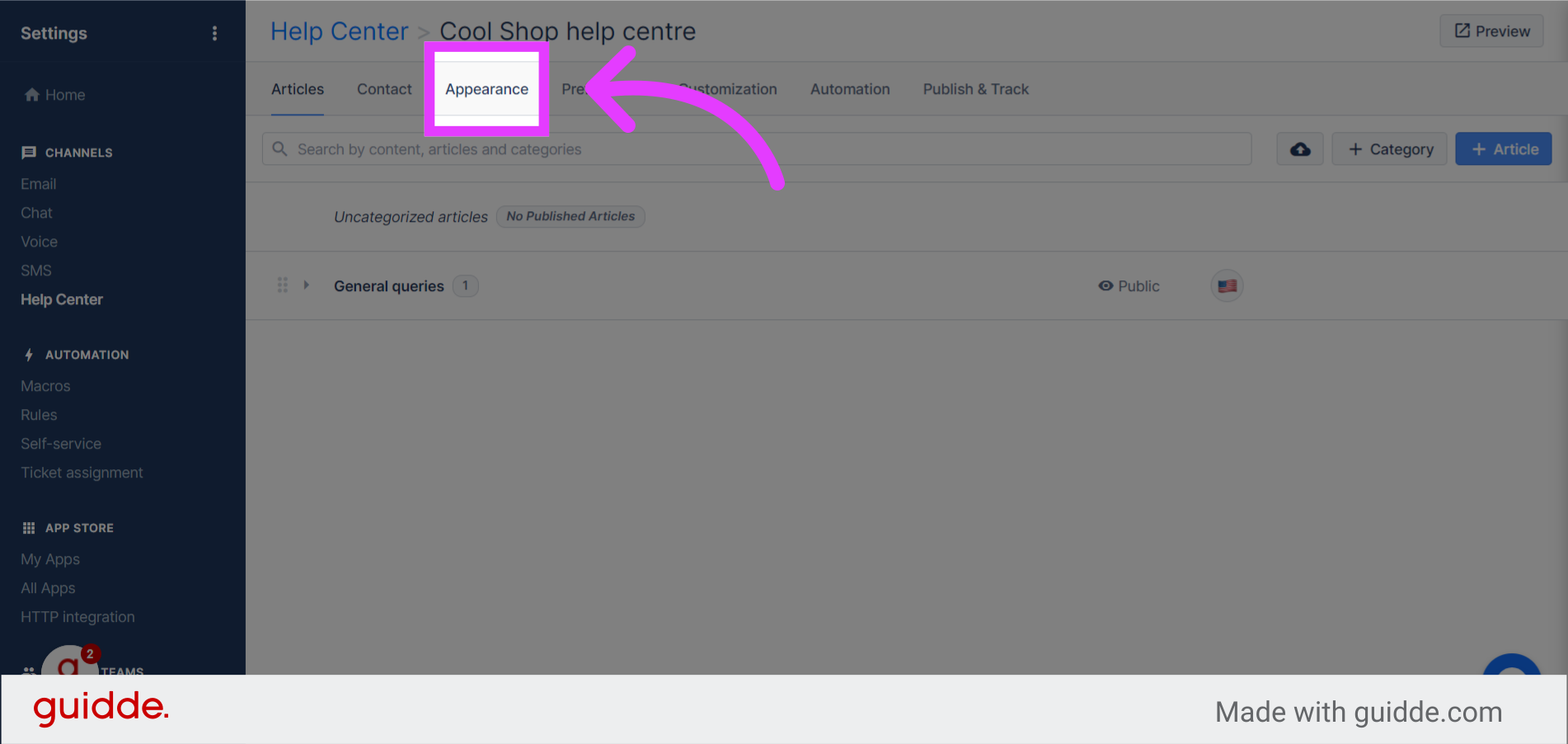 How to customize appearance of help center on Gorgias - Guidde | Gallery