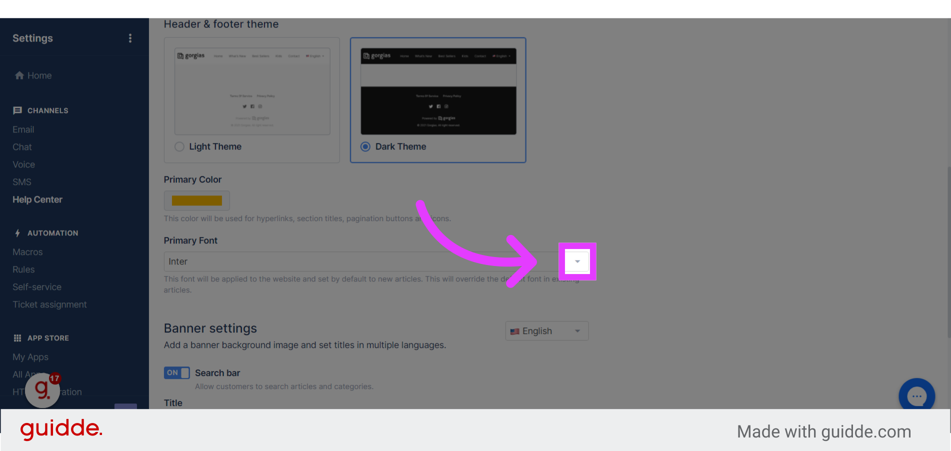 How to customize appearance of help center on Gorgias - Guidde | Gallery