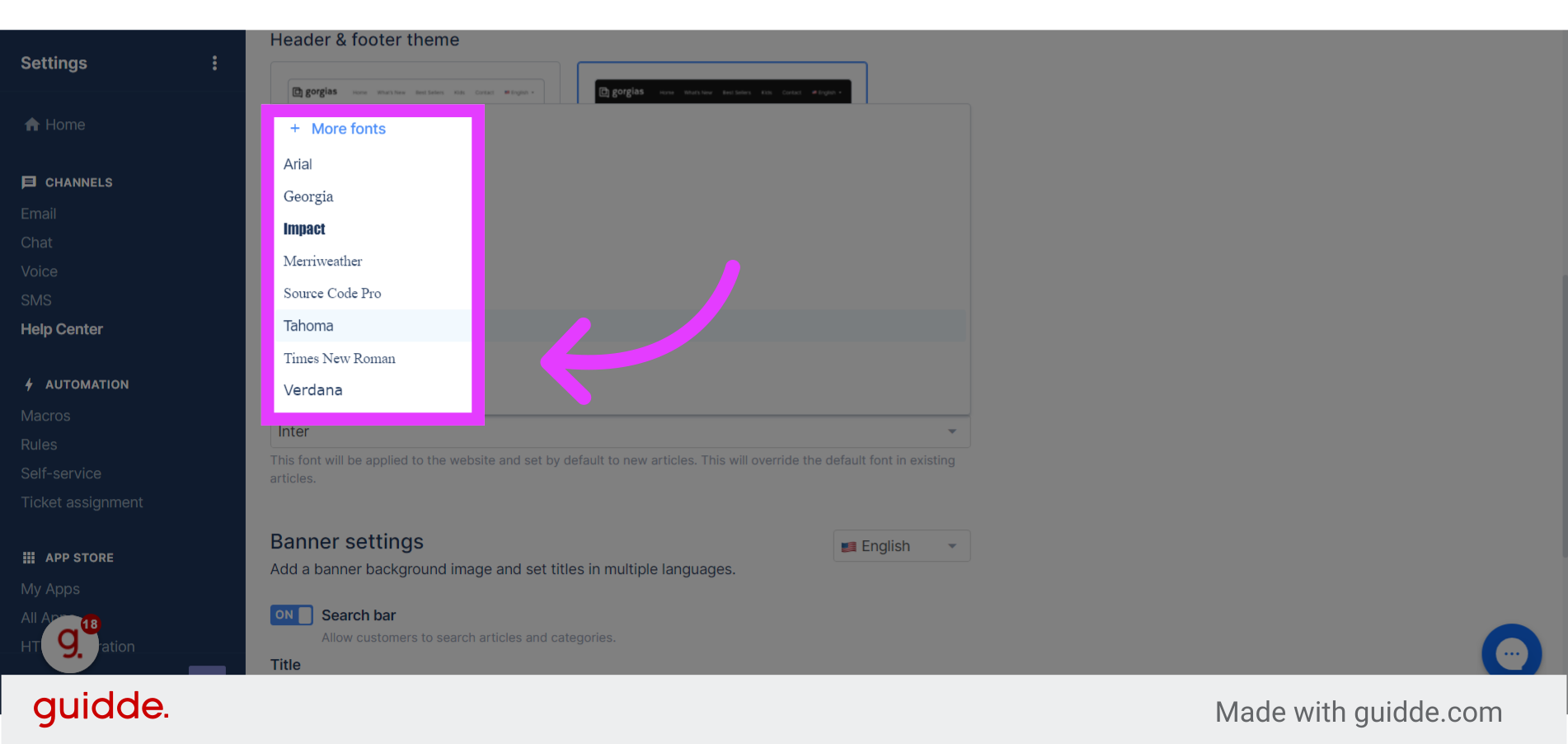 How to customize appearance of help center on Gorgias - Guidde | Gallery