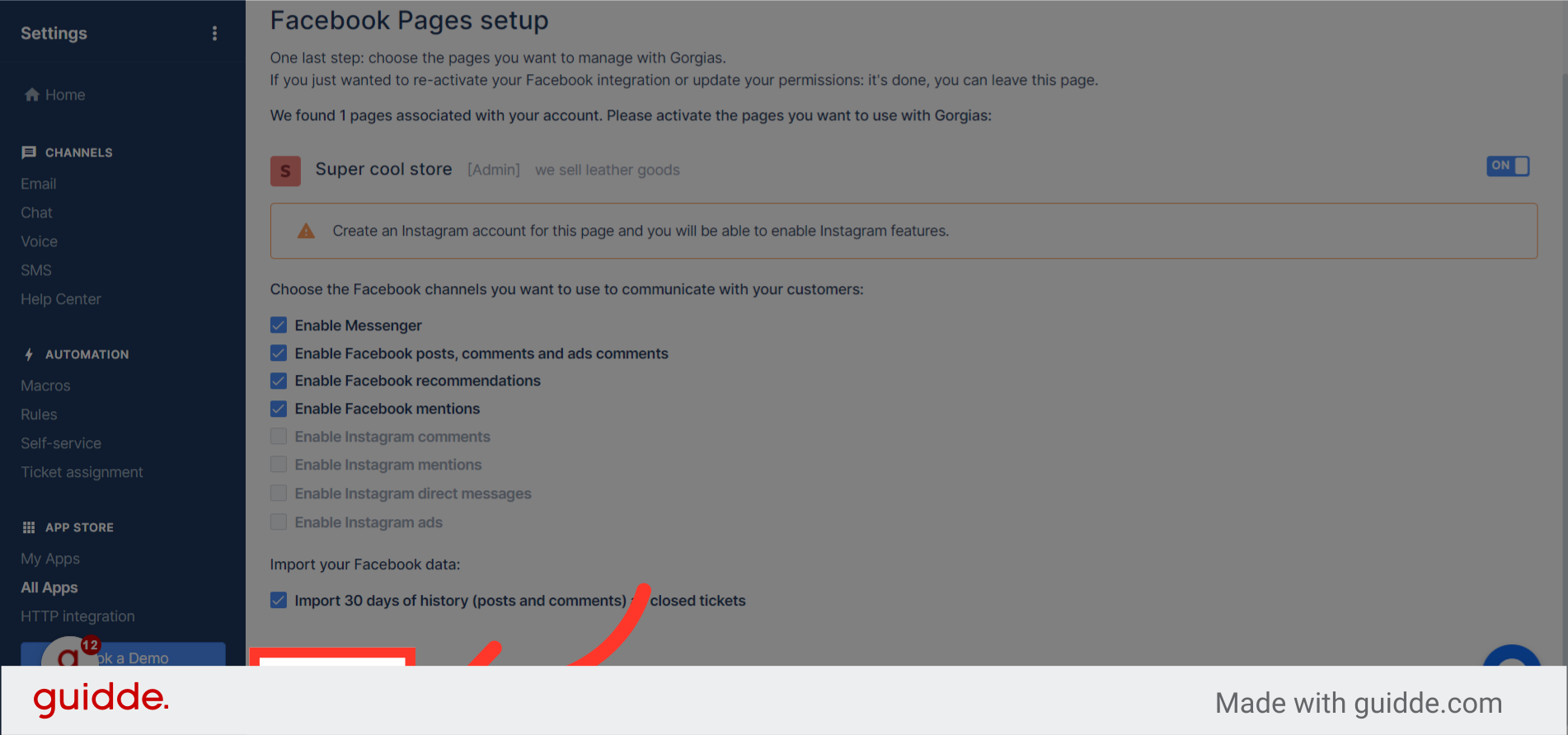 How to Link Facebook pages on Guidde Gallery