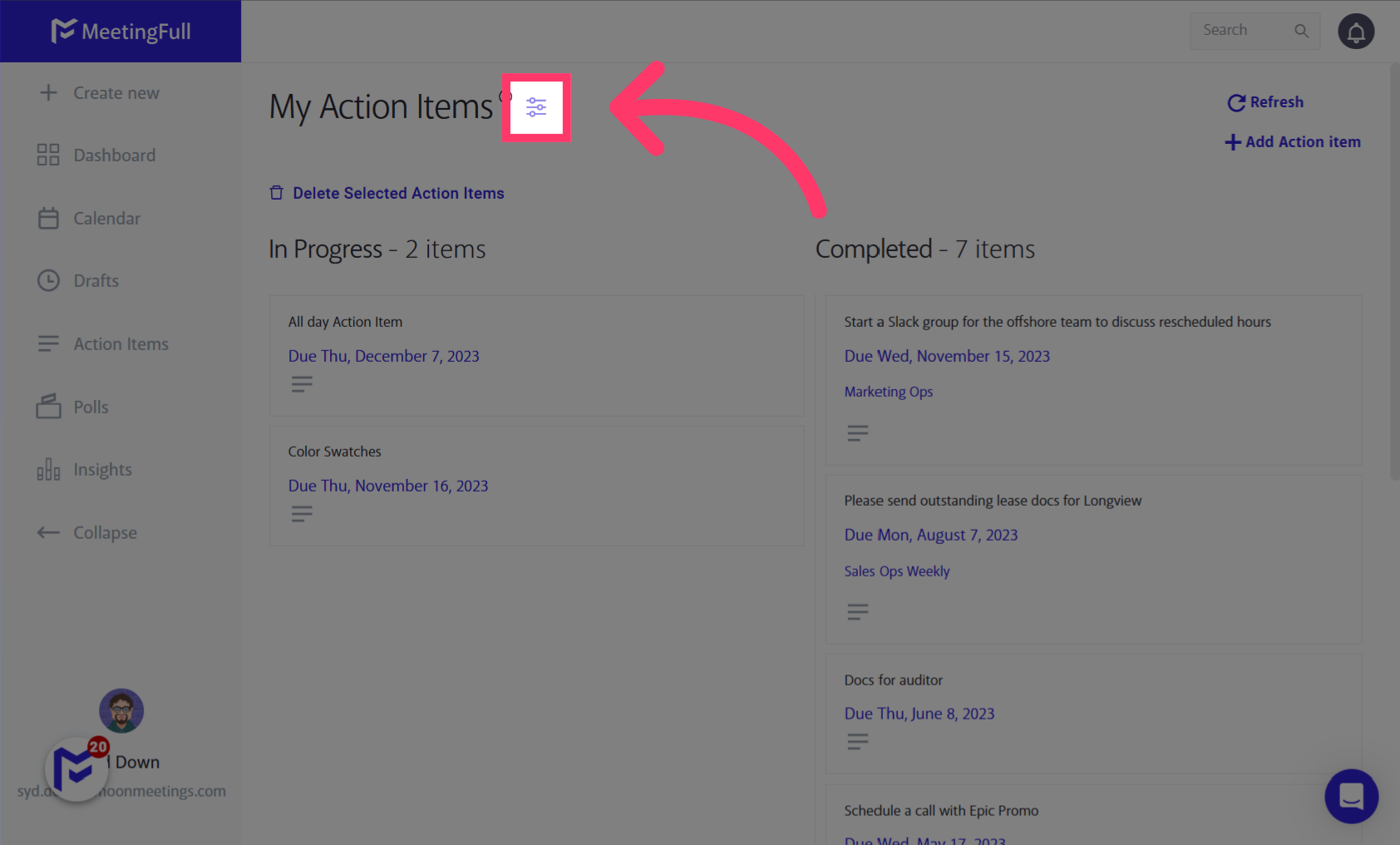 MeetingFull User Guides | User Guide - Your Action Items Kanban Board
