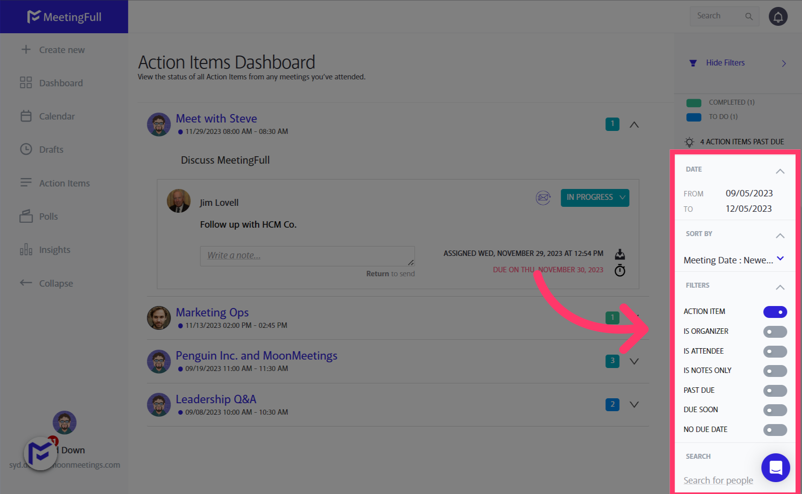MeetingFull User Guides | User Guide - Action Items Dashboard