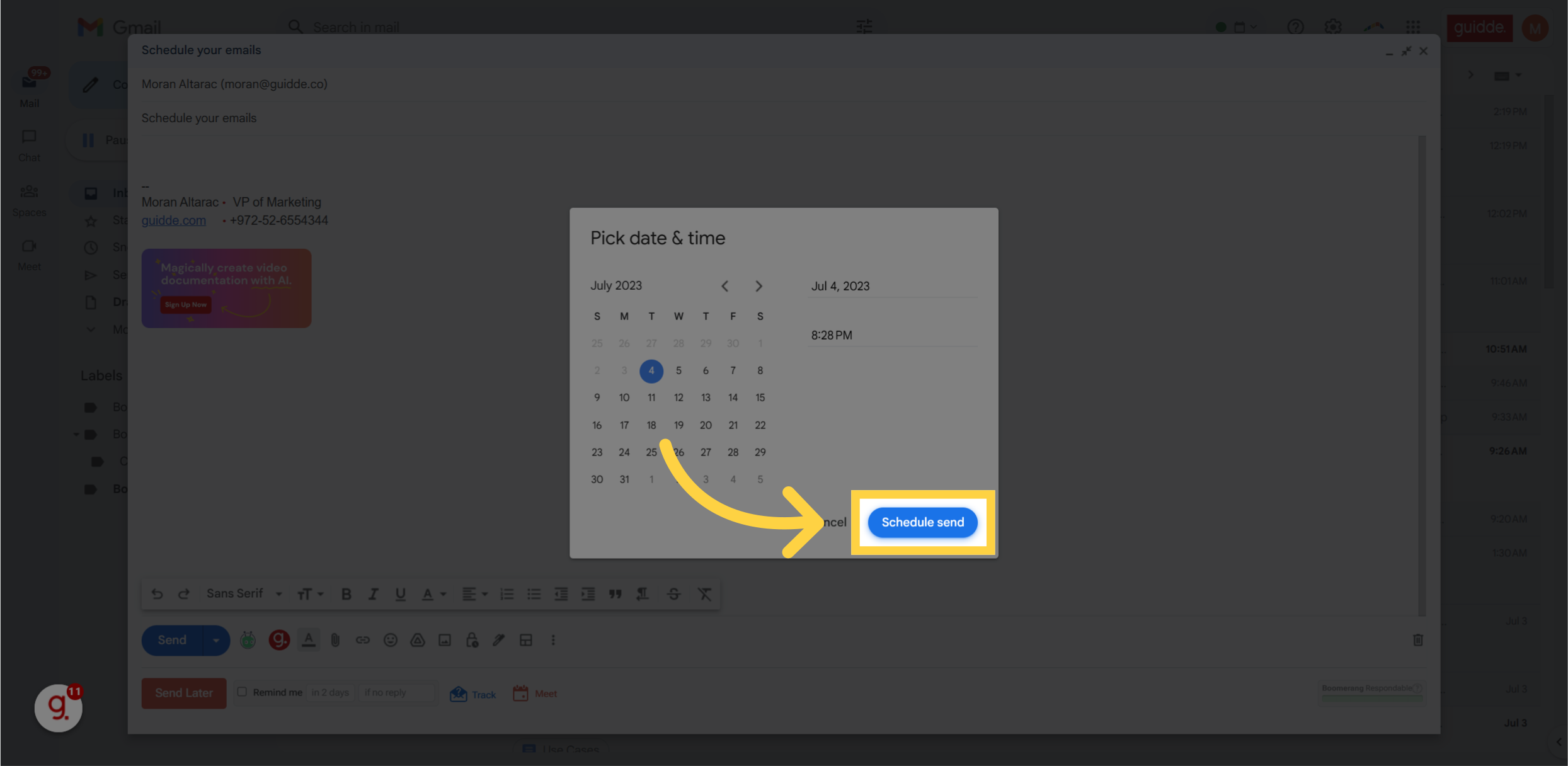 how to send a scheduled email early in gmail