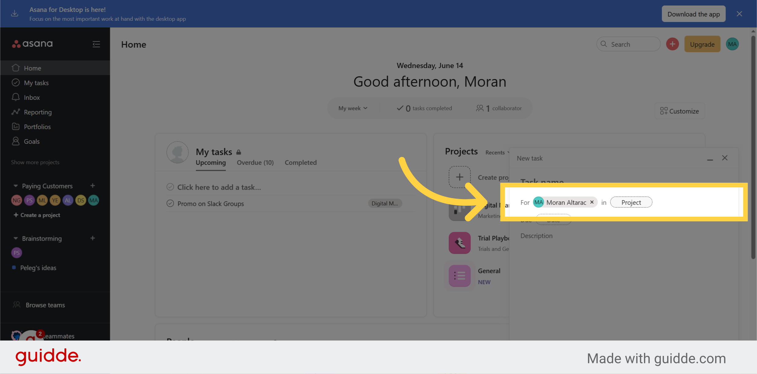 How to create a new task in asana - Guidde | Gallery